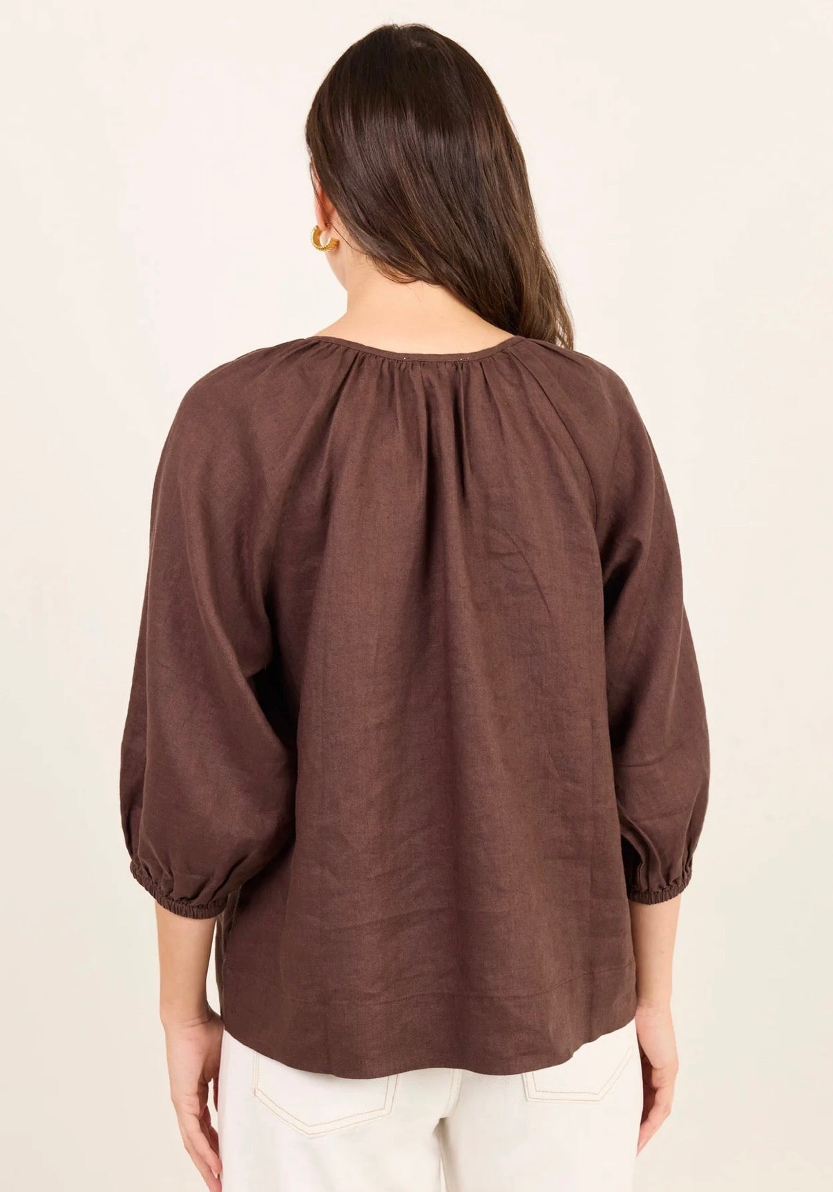 Revolutionary Dark Chocolate Linen Relaxed LS Top