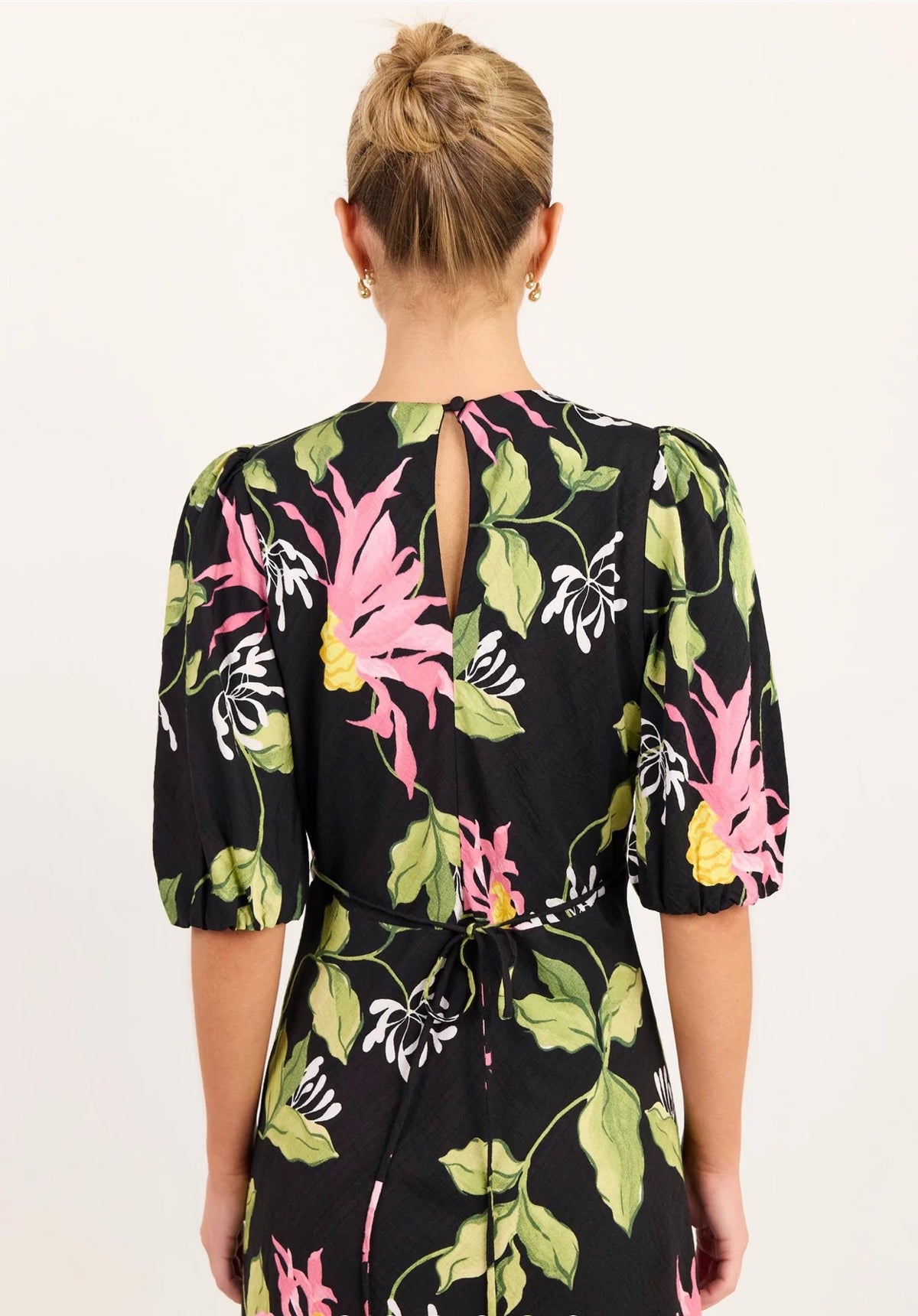 Amora Black Blush Floral SS Bias Maxi Dress
