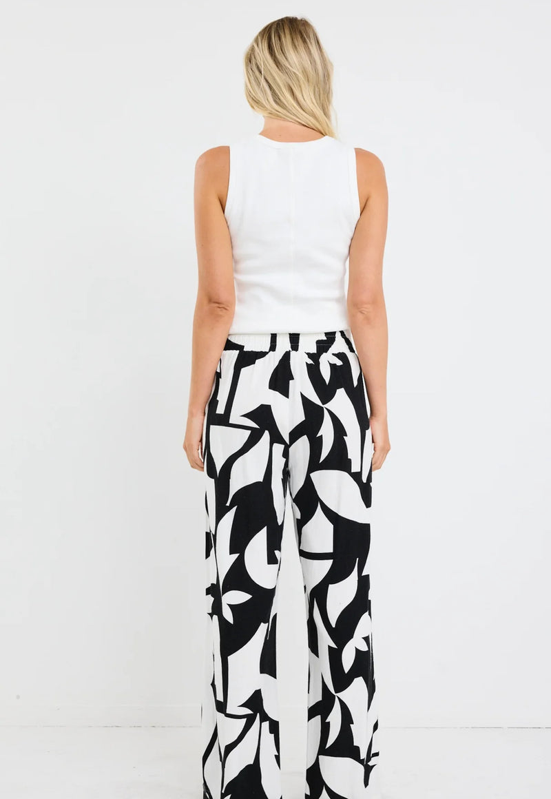 Metropolitan Black White Cutout Print Wide Leg Pants