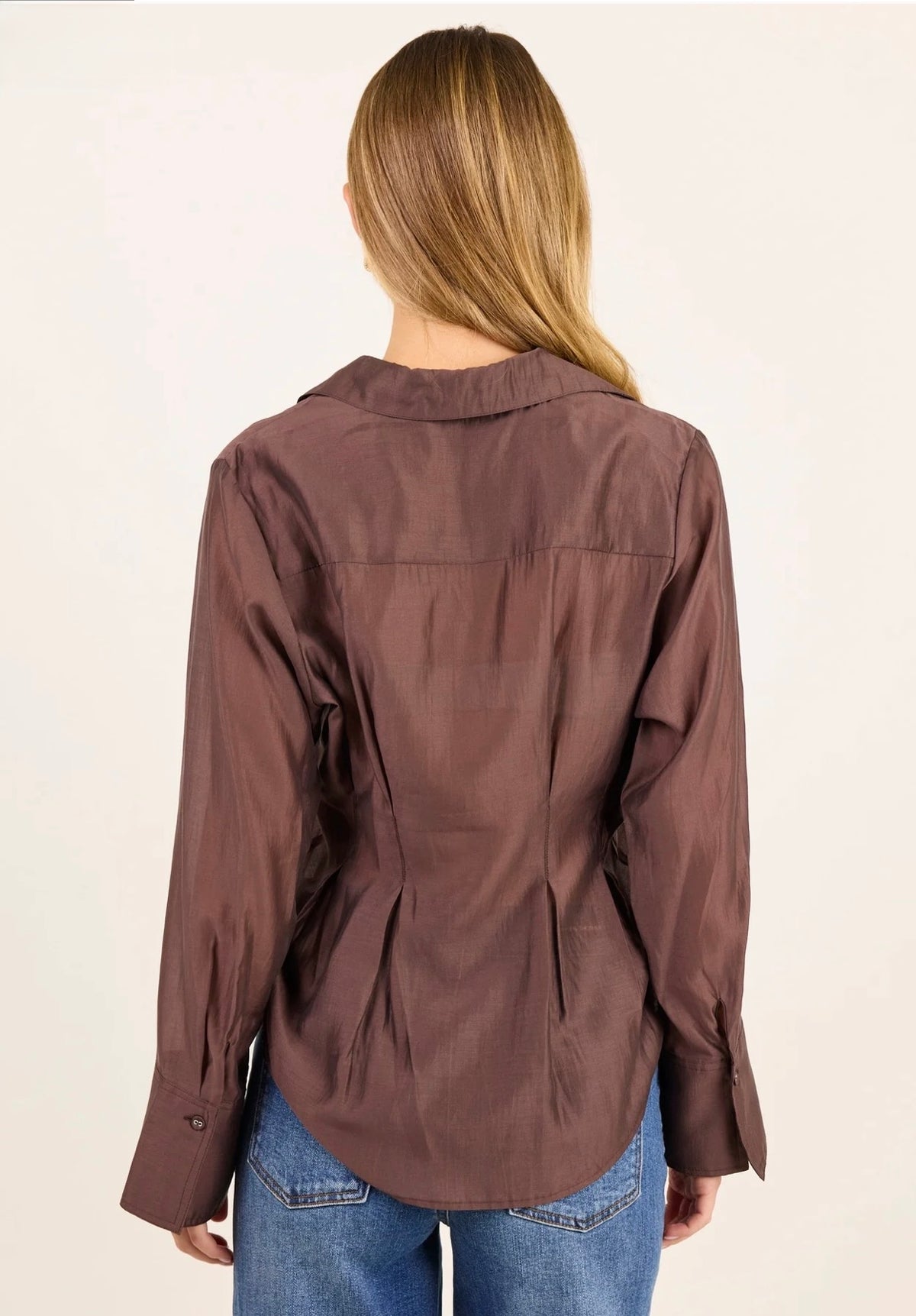 Sundial Chocolate Semi Sheer Corset Detail Waist Shirt