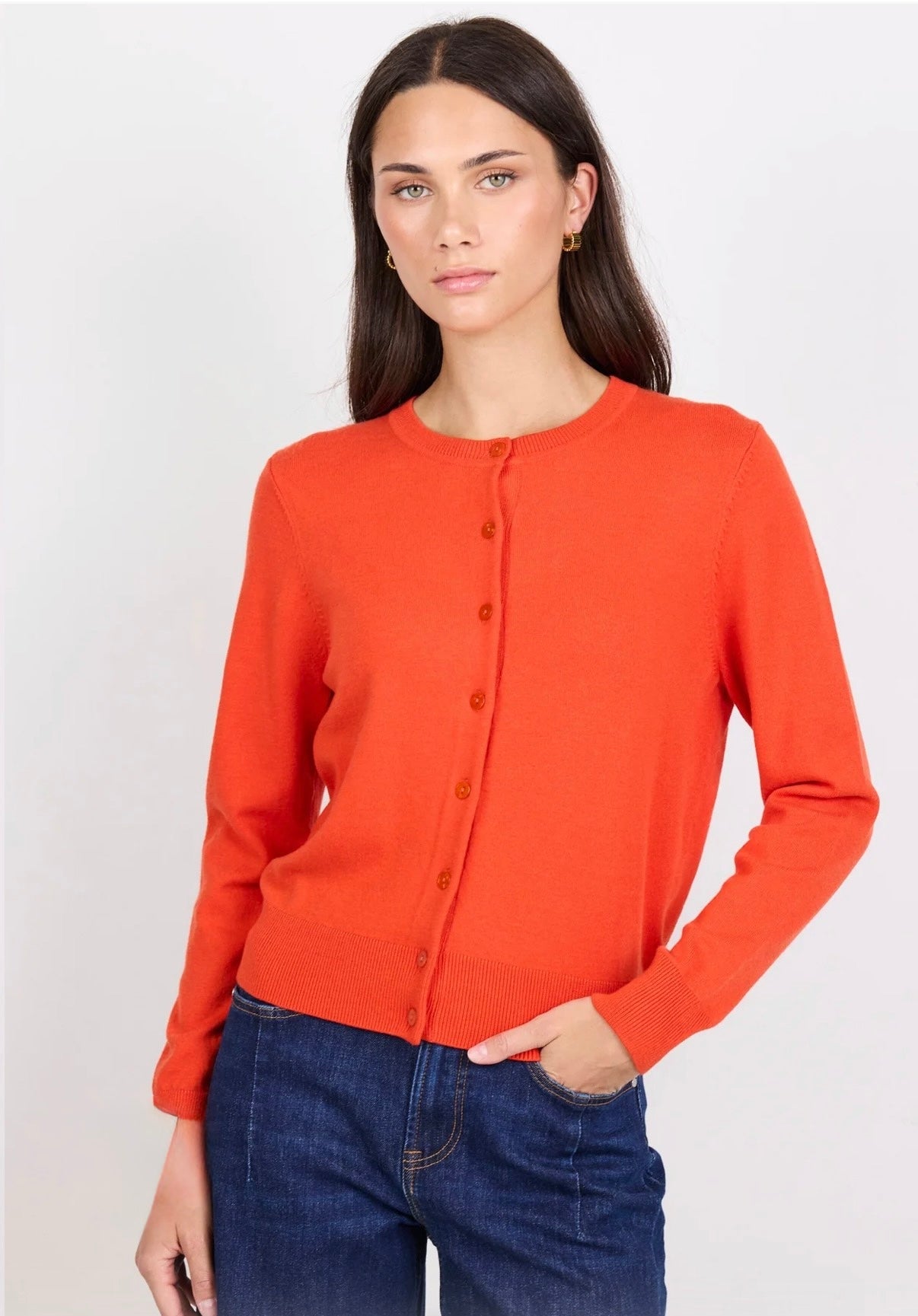 Autograph Blood Orange Soft Fine Gauge Crewneck Cardigan