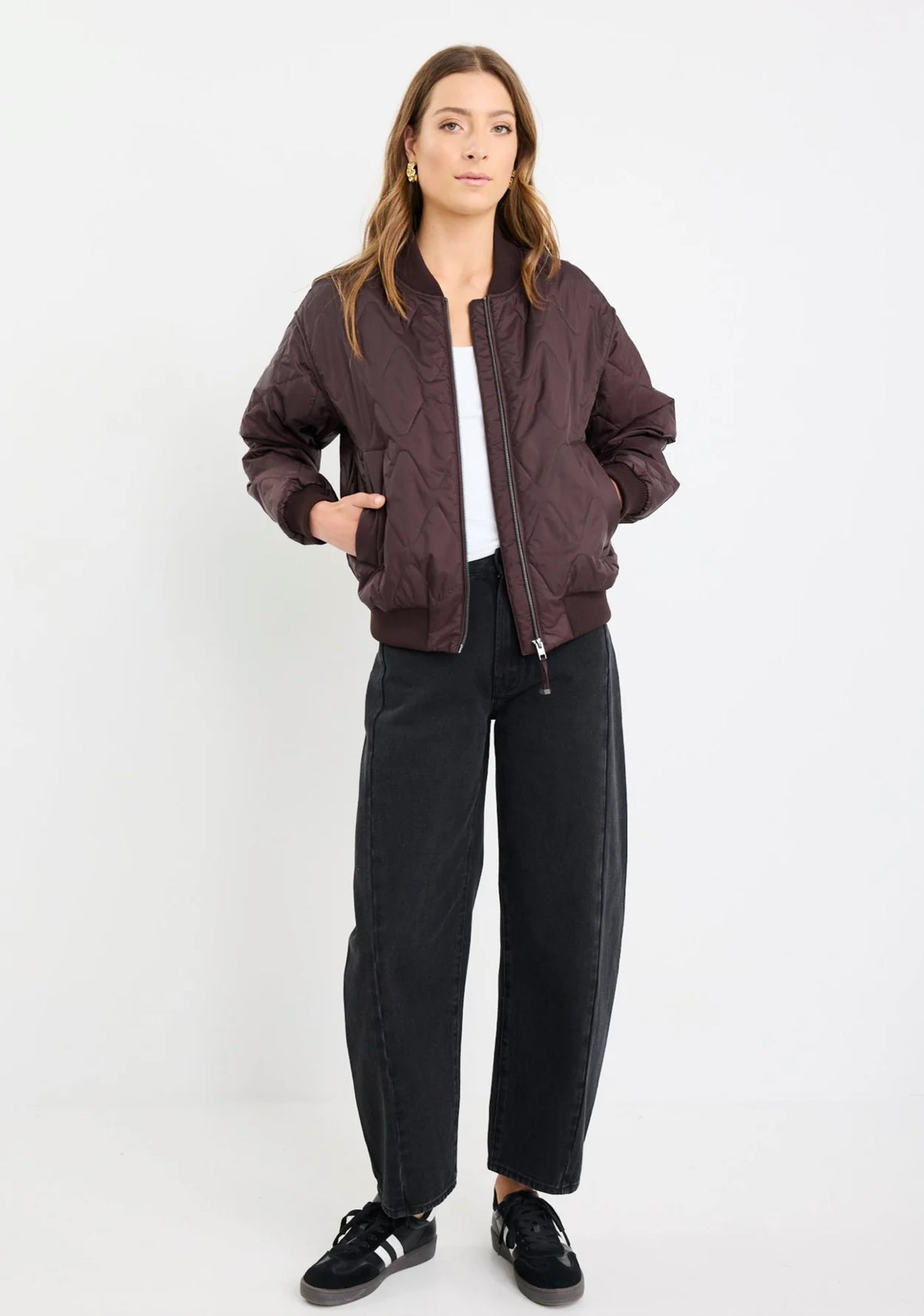 Division Chocolate Zip Front Puffer Bomber Jacket
