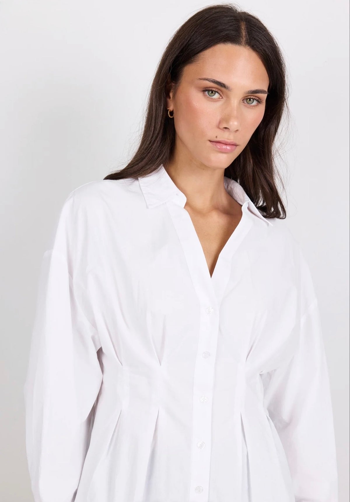 Timekeeper White Cotton Poplin Corset Detail Waist Shirt