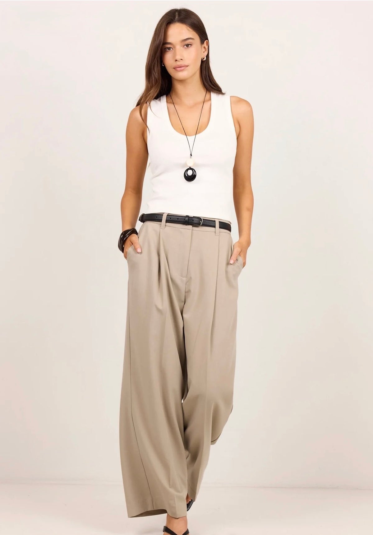 Conquered Stone Relaxed Adjustable Waist Wide Leg Pants
