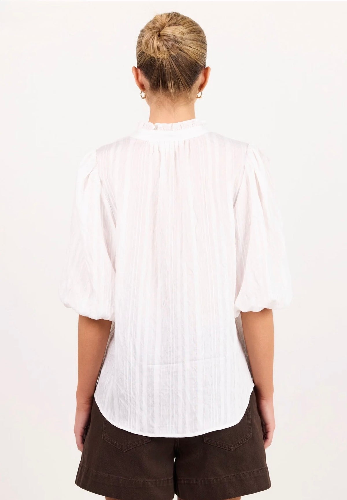 Continuance Ivory Self Stripe Button Through Mid Sleeve Top