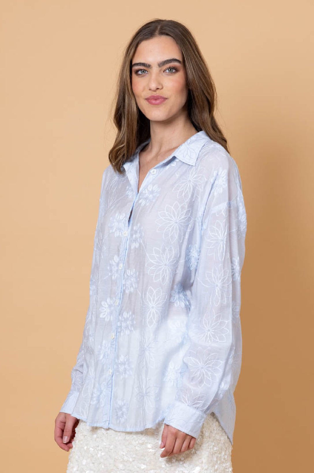 Nina Embroidered Shirt Light Blue