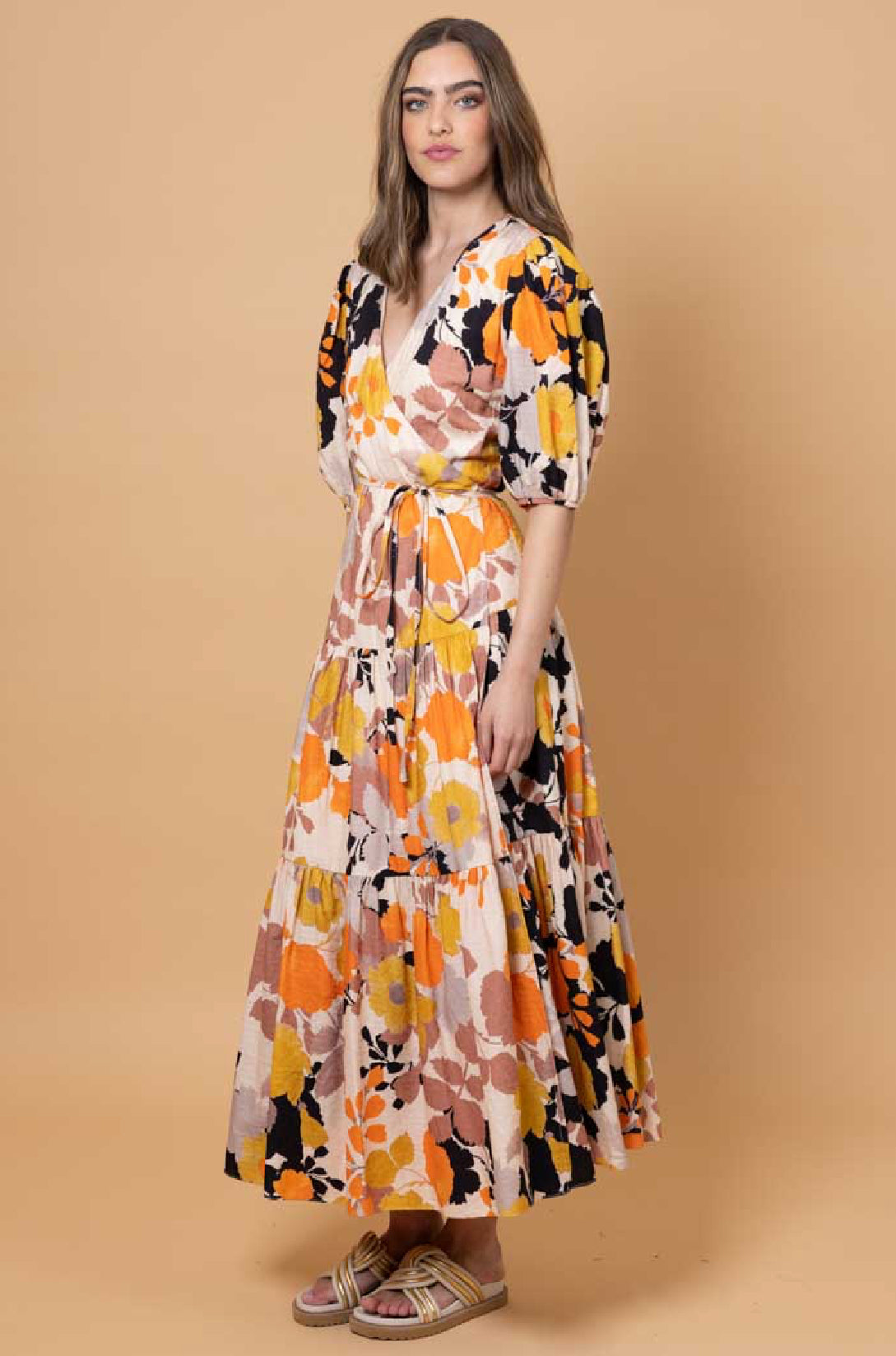 Sammi Wrap Maxi Dress Orange Floral
