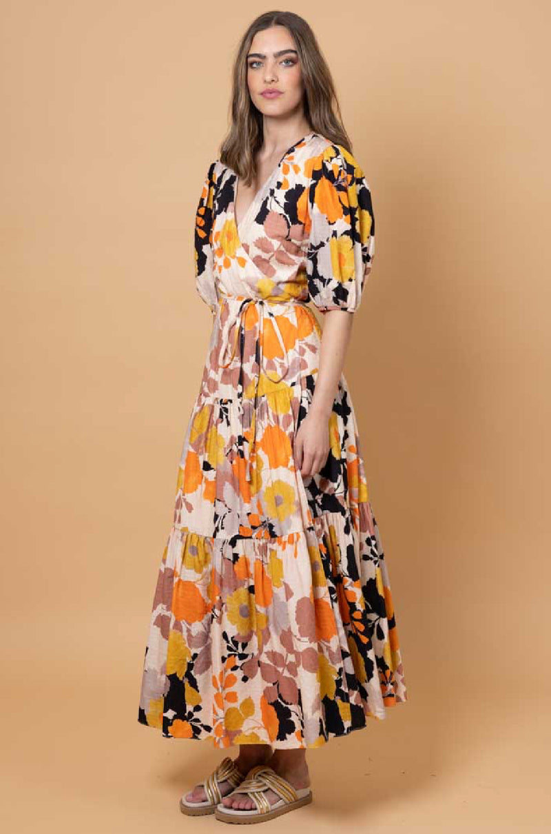 Sammi Wrap Maxi Dress Orange Floral