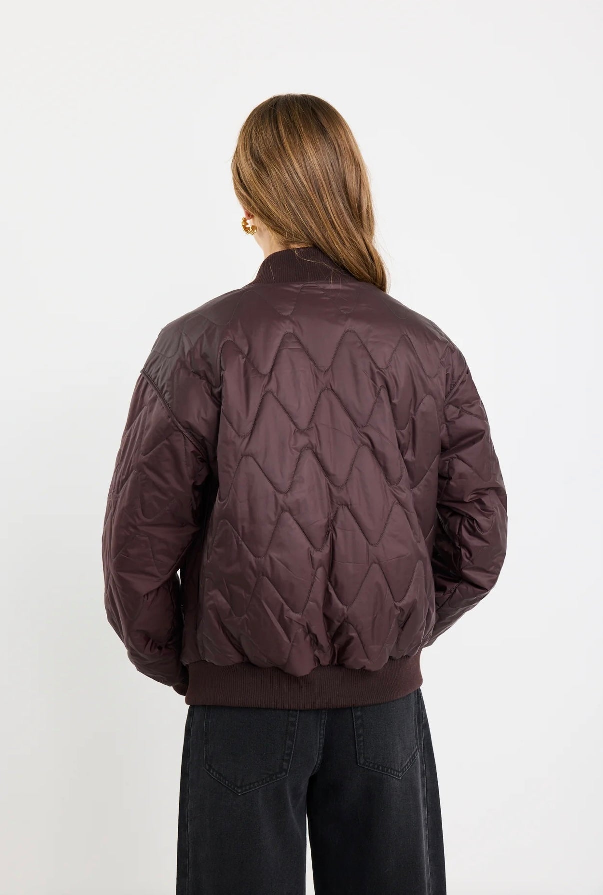 Division Chocolate Zip Front Puffer Bomber Jacket