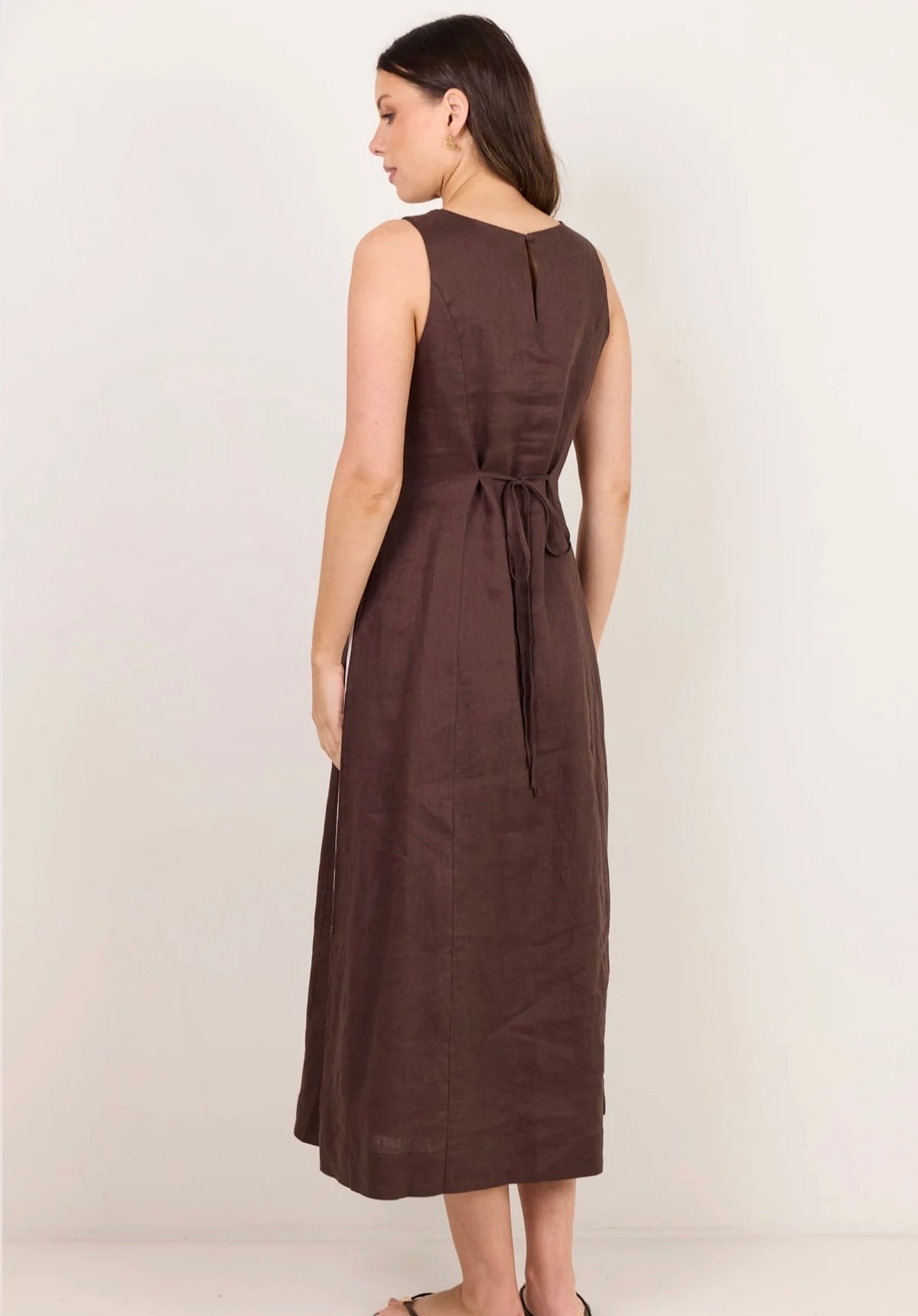 Future Dark Chocolate Linen Sleeveless Midi Dress