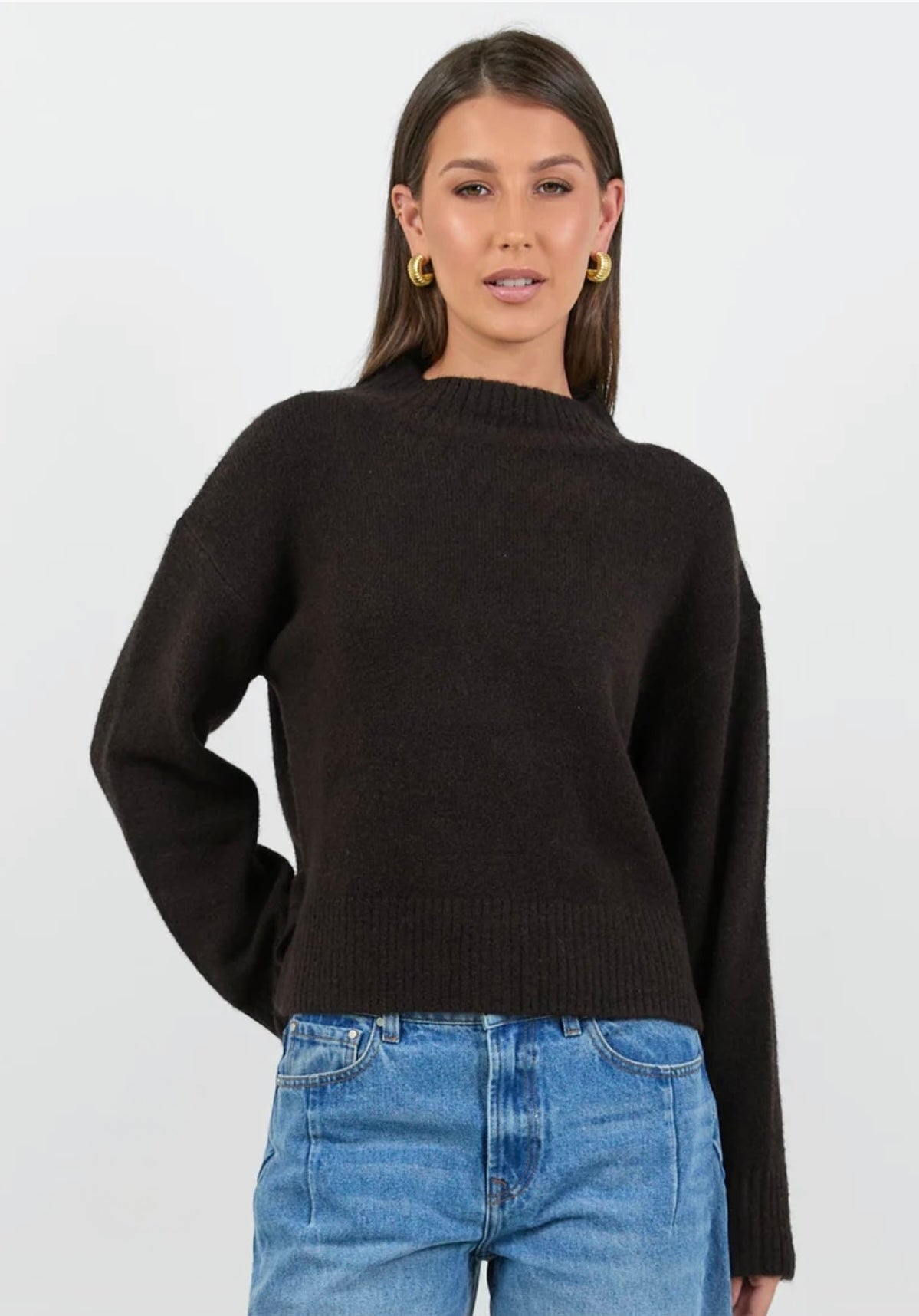 Forage Chocolate Mock Neck Long Sleeve Jumper