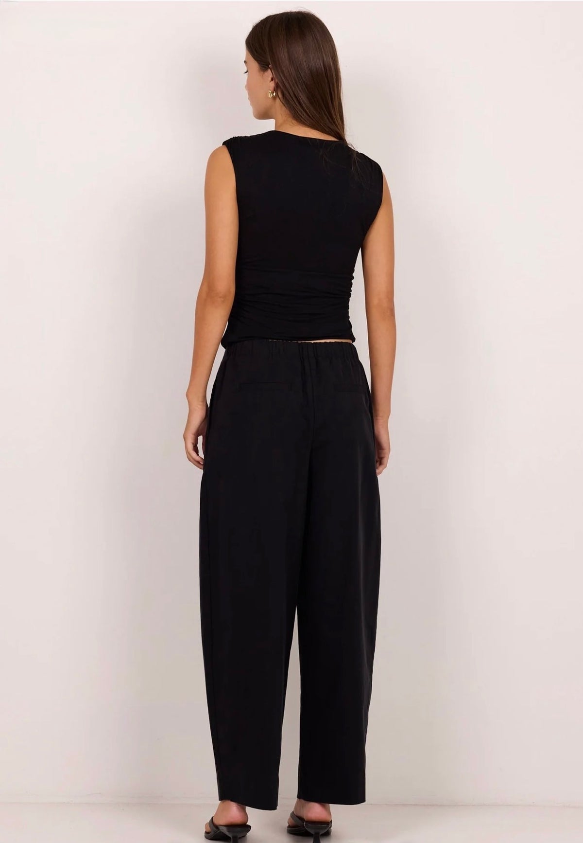 Manifesto Black Front Pleat Barrel Leg Pants