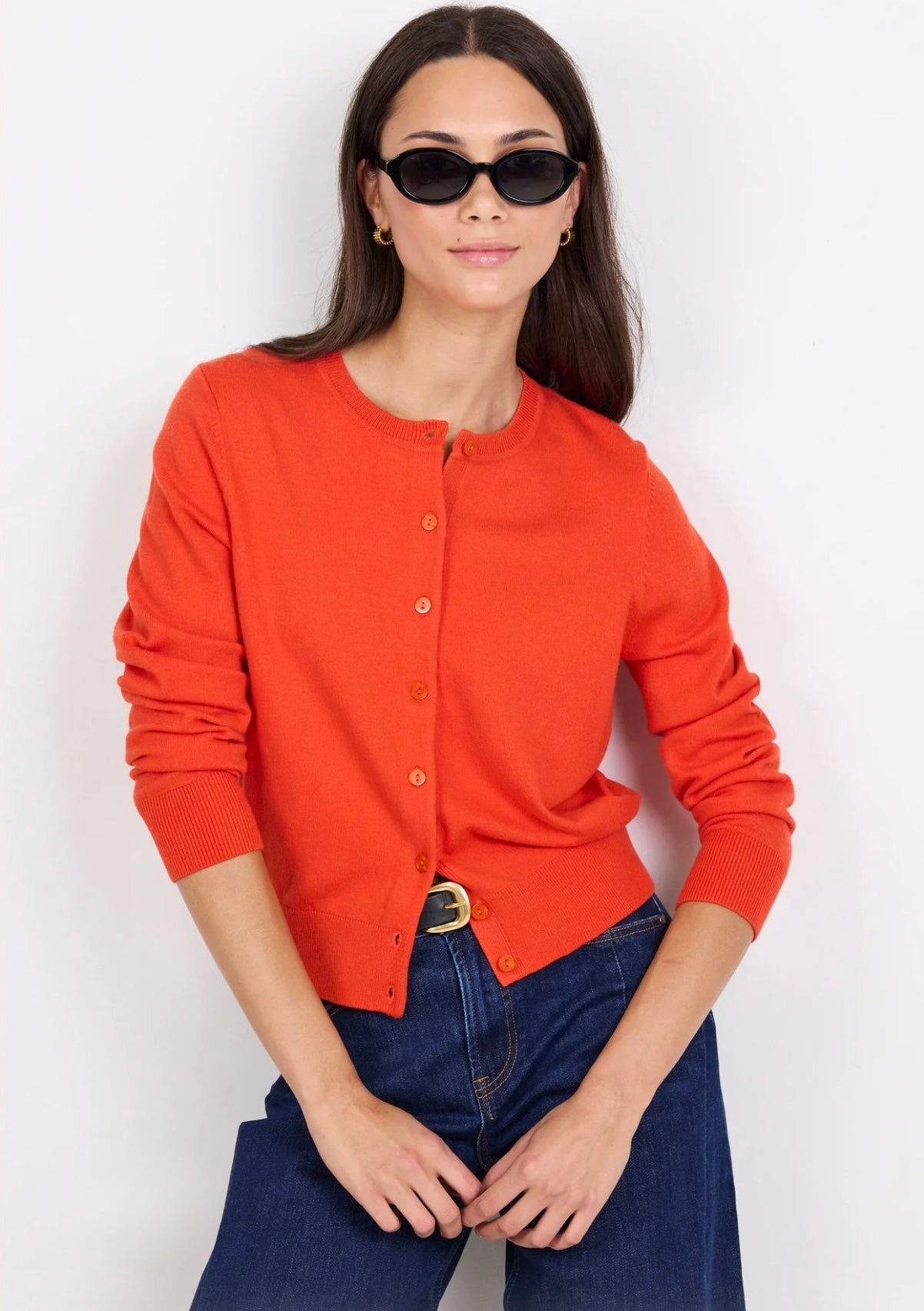 Autograph Blood Orange Soft Fine Gauge Crewneck Cardigan