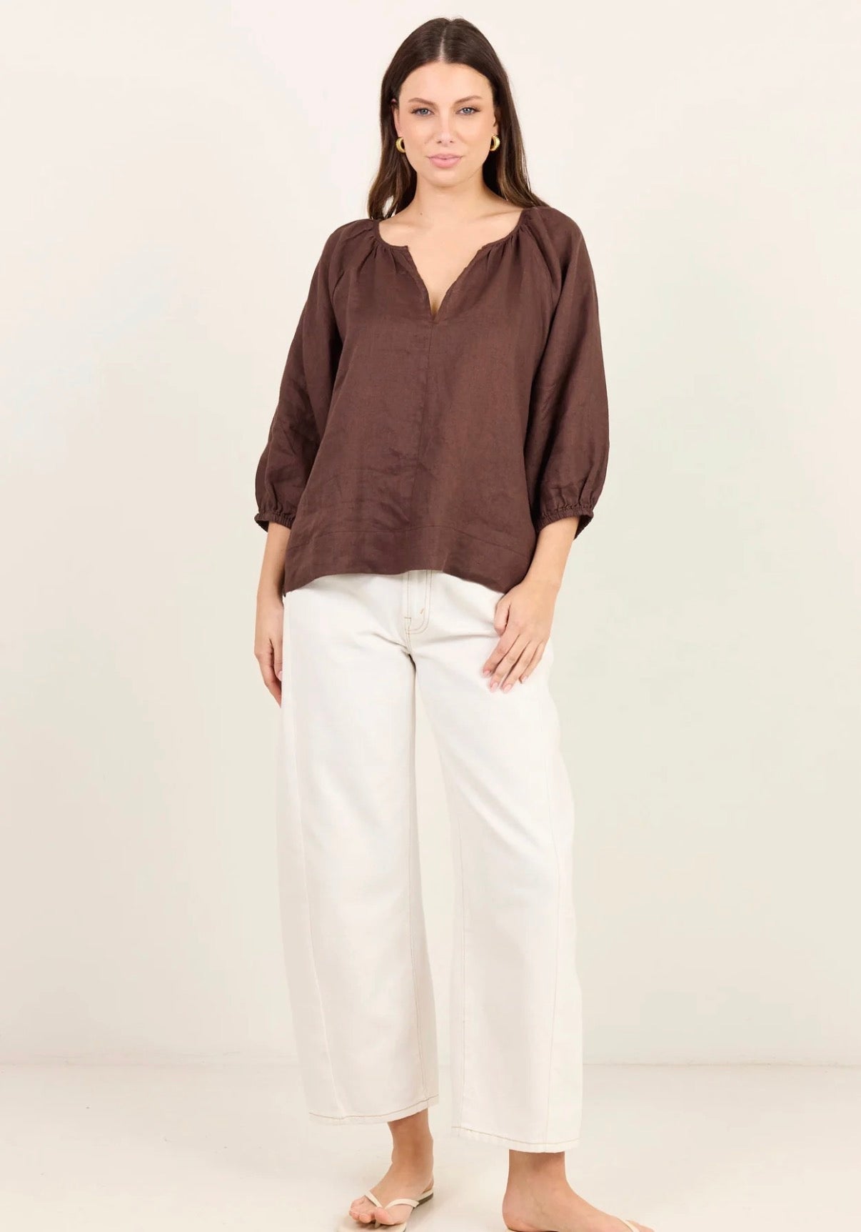 Revolutionary Dark Chocolate Linen Relaxed LS Top