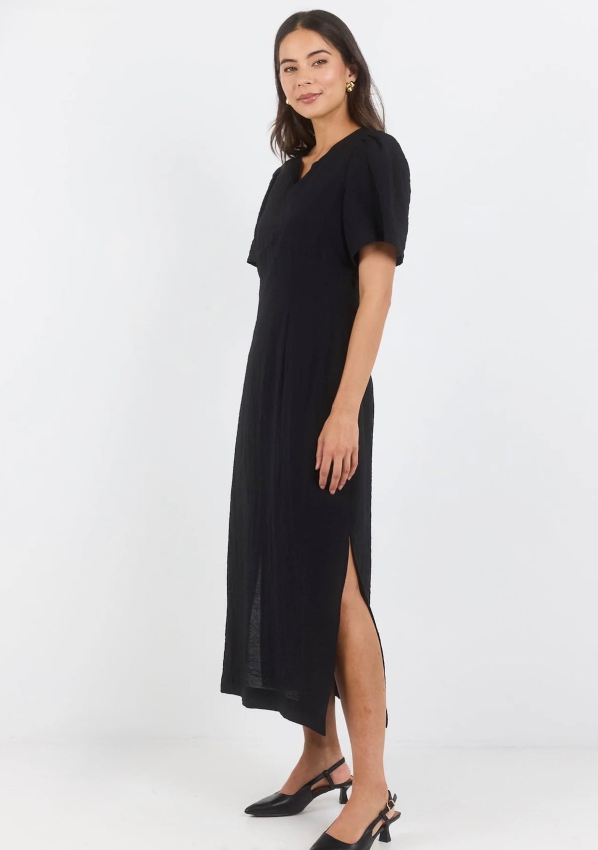 Commend Black Texture Shaped SS Maxi Dress