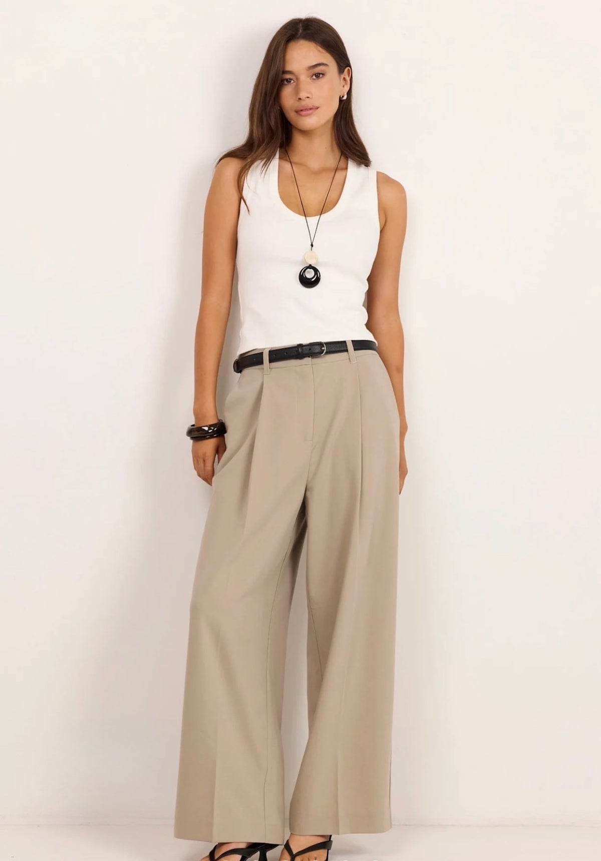 Conquered Stone Relaxed Adjustable Waist Wide Leg Pants