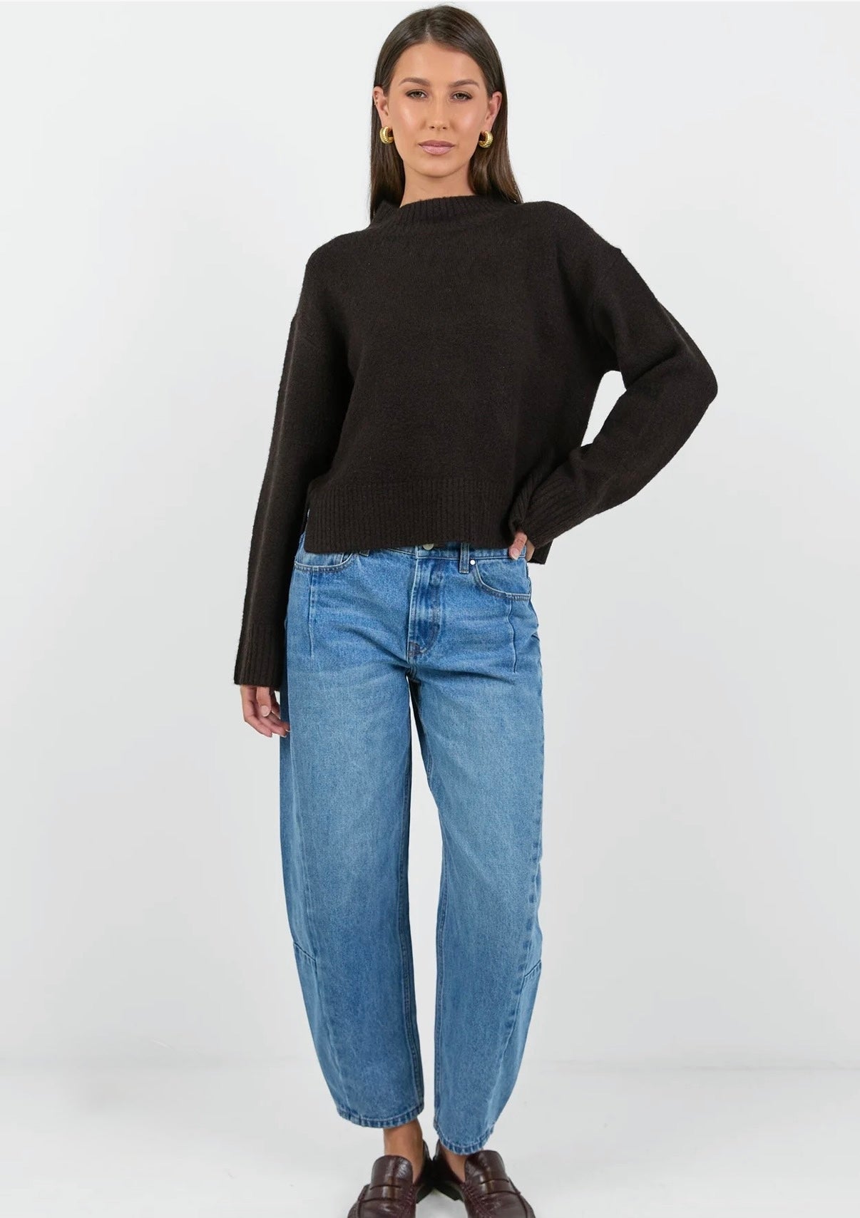 Forage Chocolate Mock Neck Long Sleeve Jumper