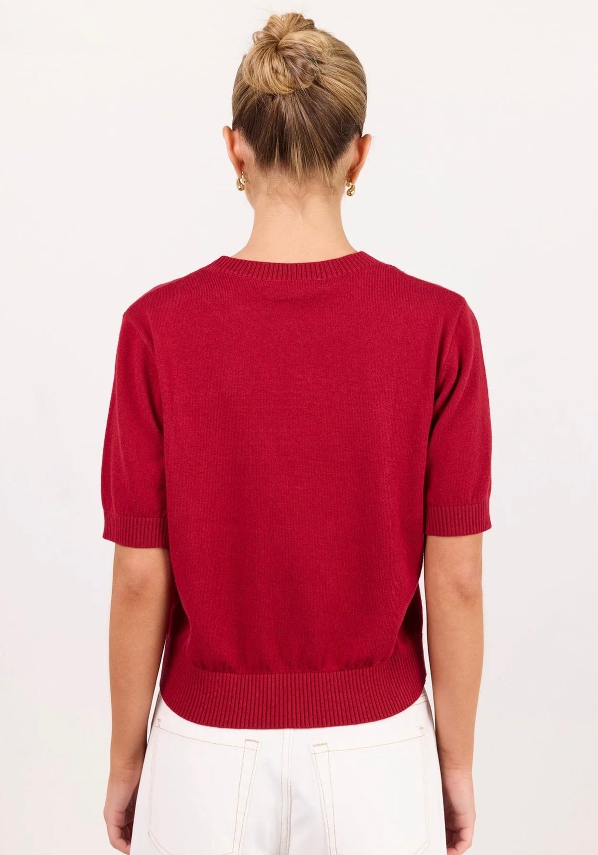 Topic Cherry Red Cashmere Blend Soft Knit Tee