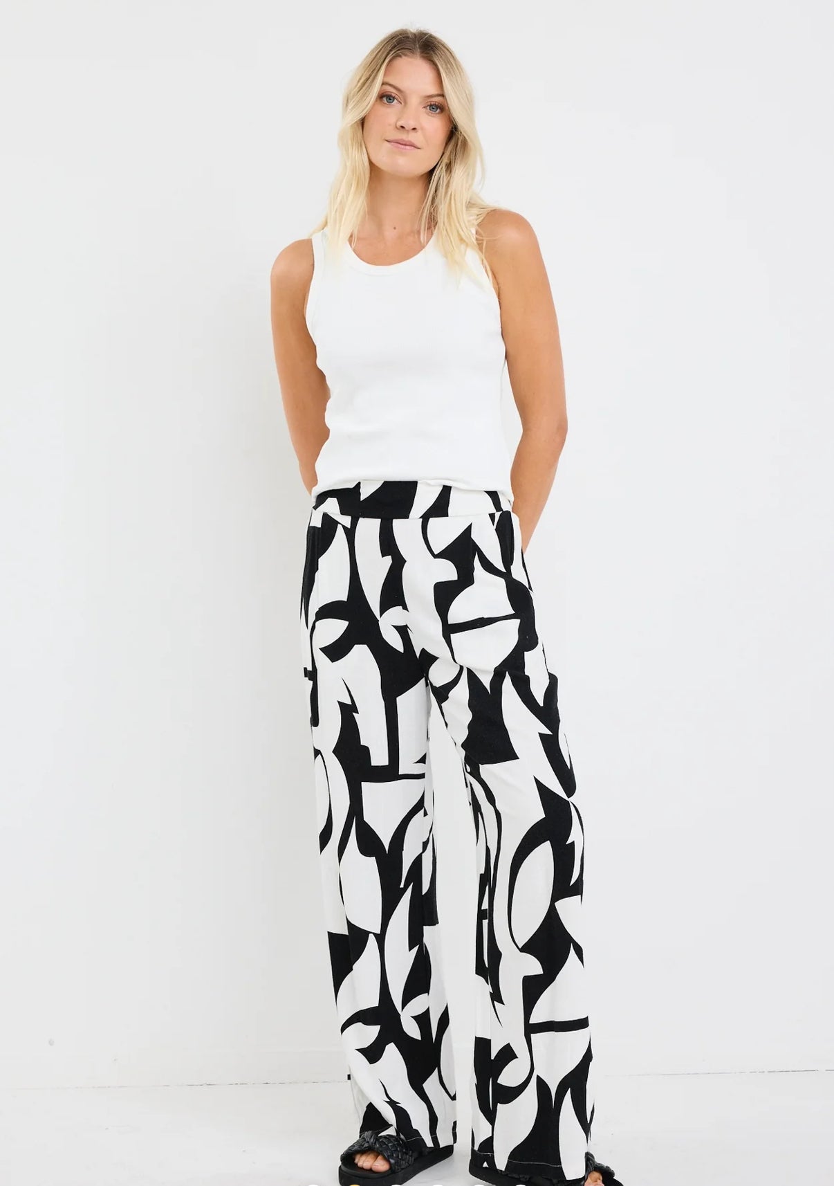 Metropolitan Black White Cutout Print Wide Leg Pants