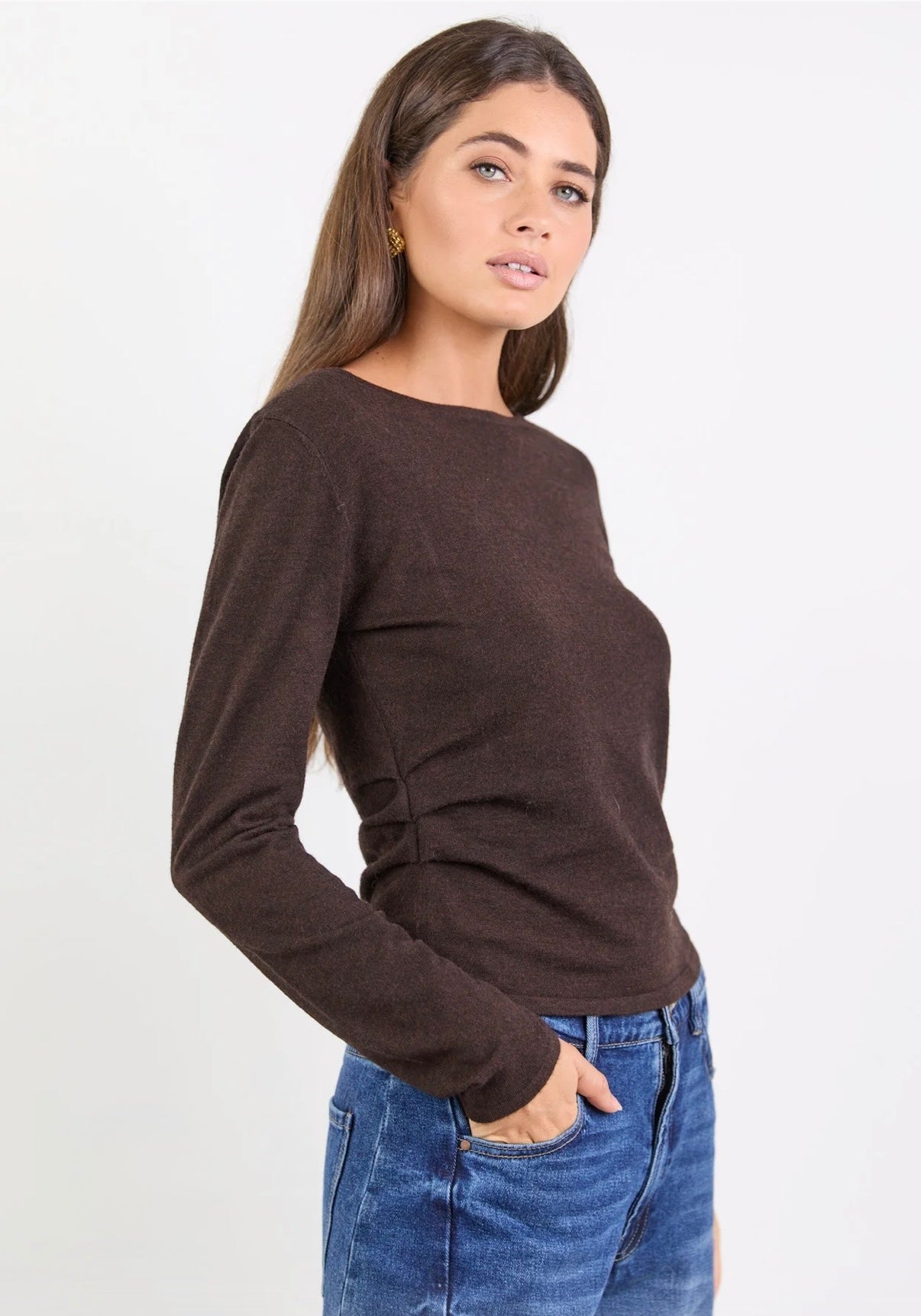 Groove Chocolate Long Sleeve Knit Top