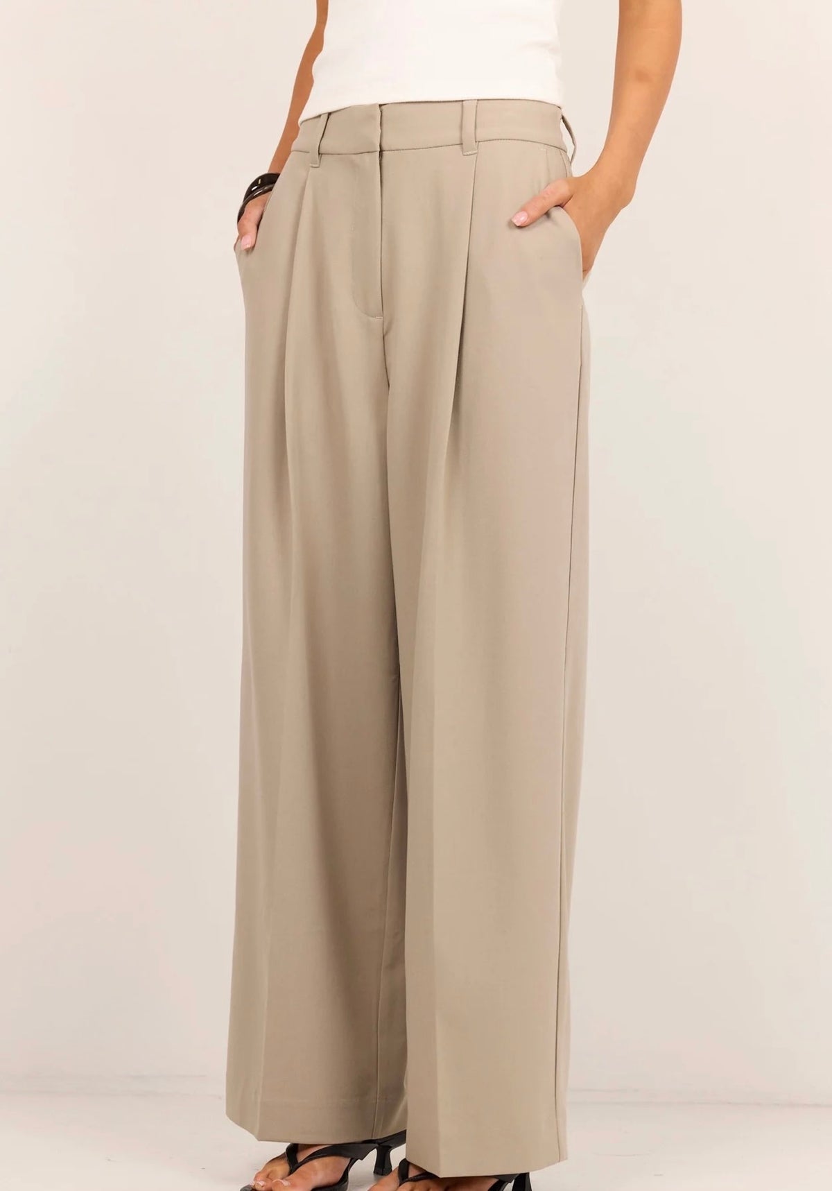 Conquered Stone Relaxed Adjustable Waist Wide Leg Pants
