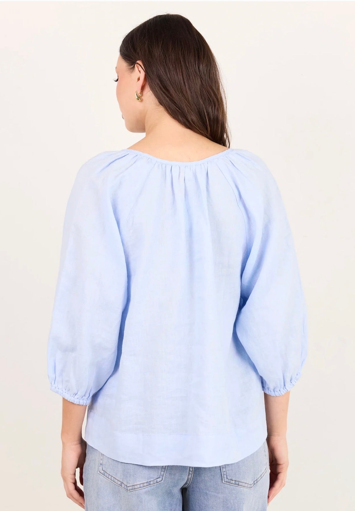 Revolutionary Ice Blue Linen Relaxed LS Top