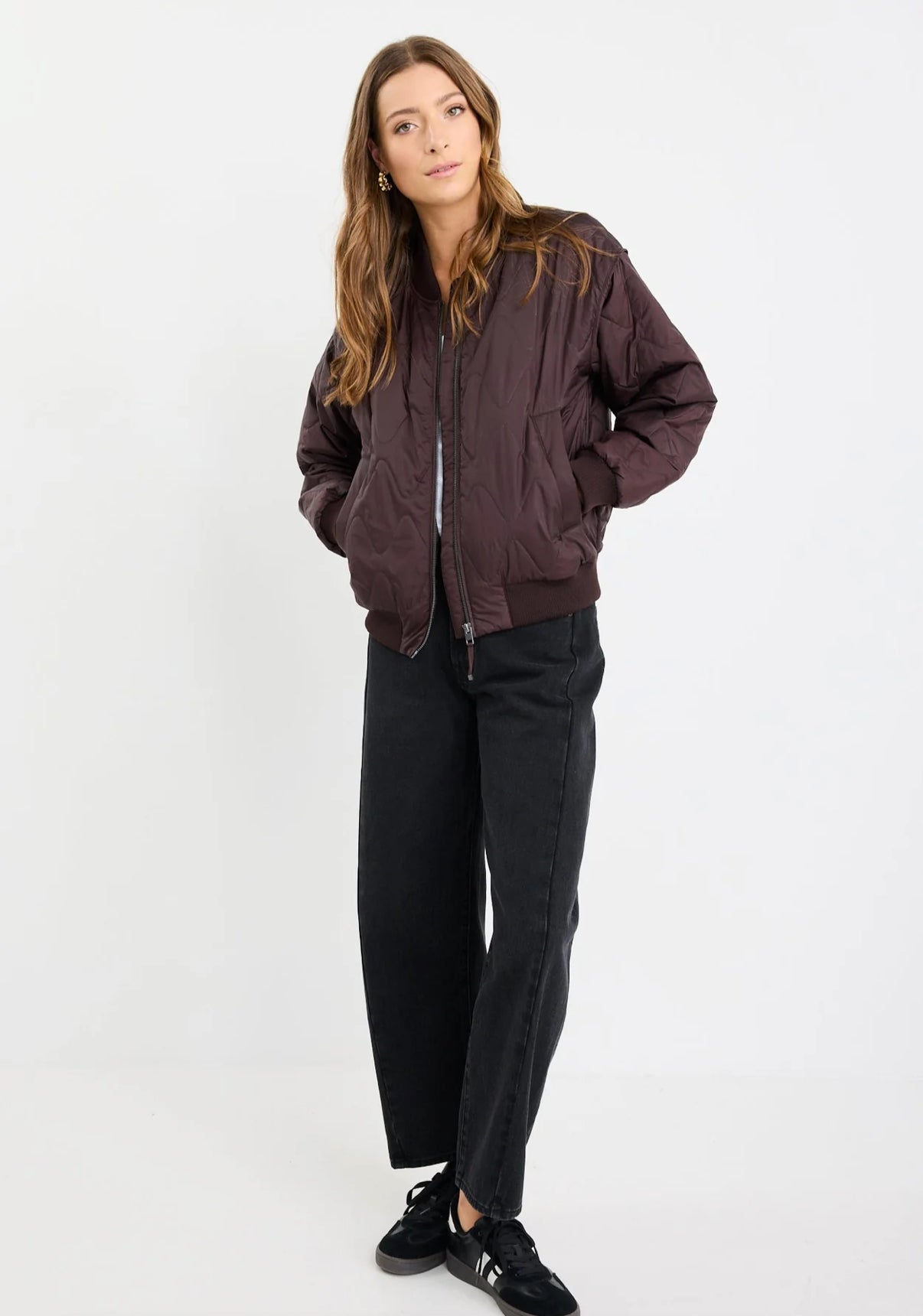 Division Chocolate Zip Front Puffer Bomber Jacket