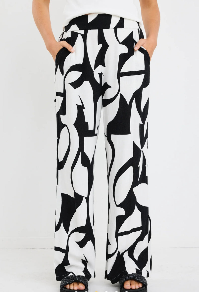 Metropolitan Black White Cutout Print Wide Leg Pants