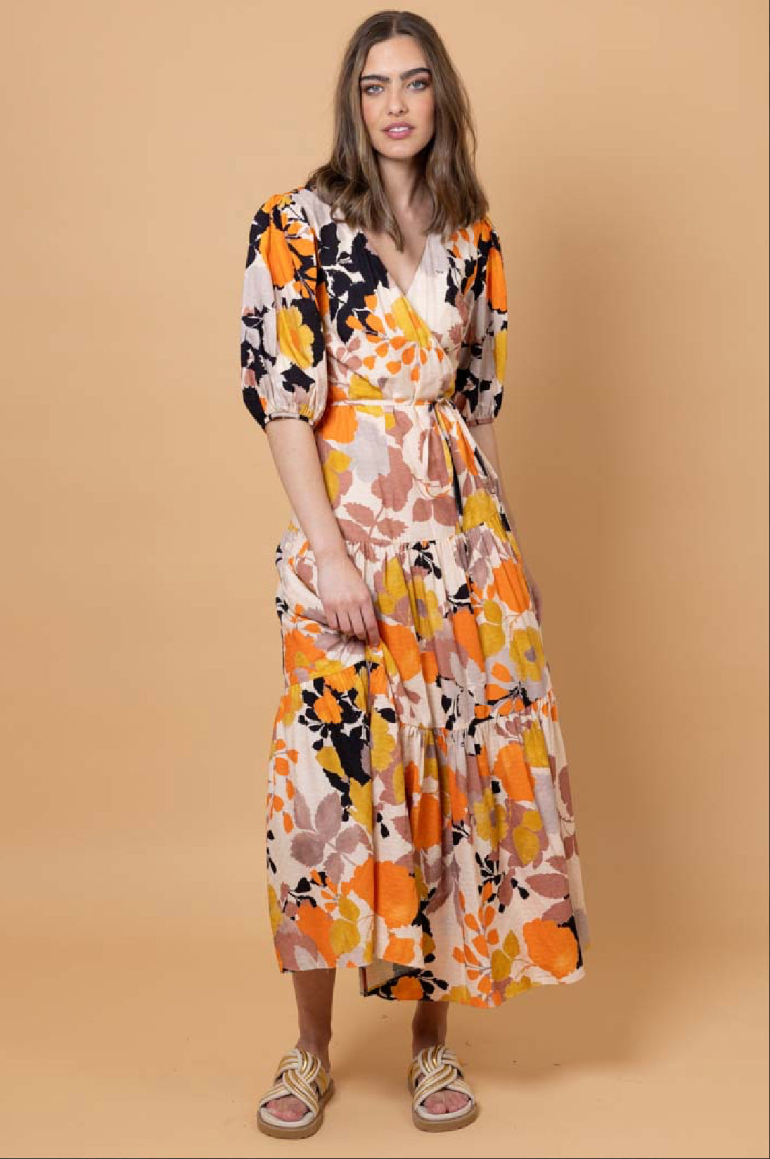 Sammi Wrap Maxi Dress Orange Floral