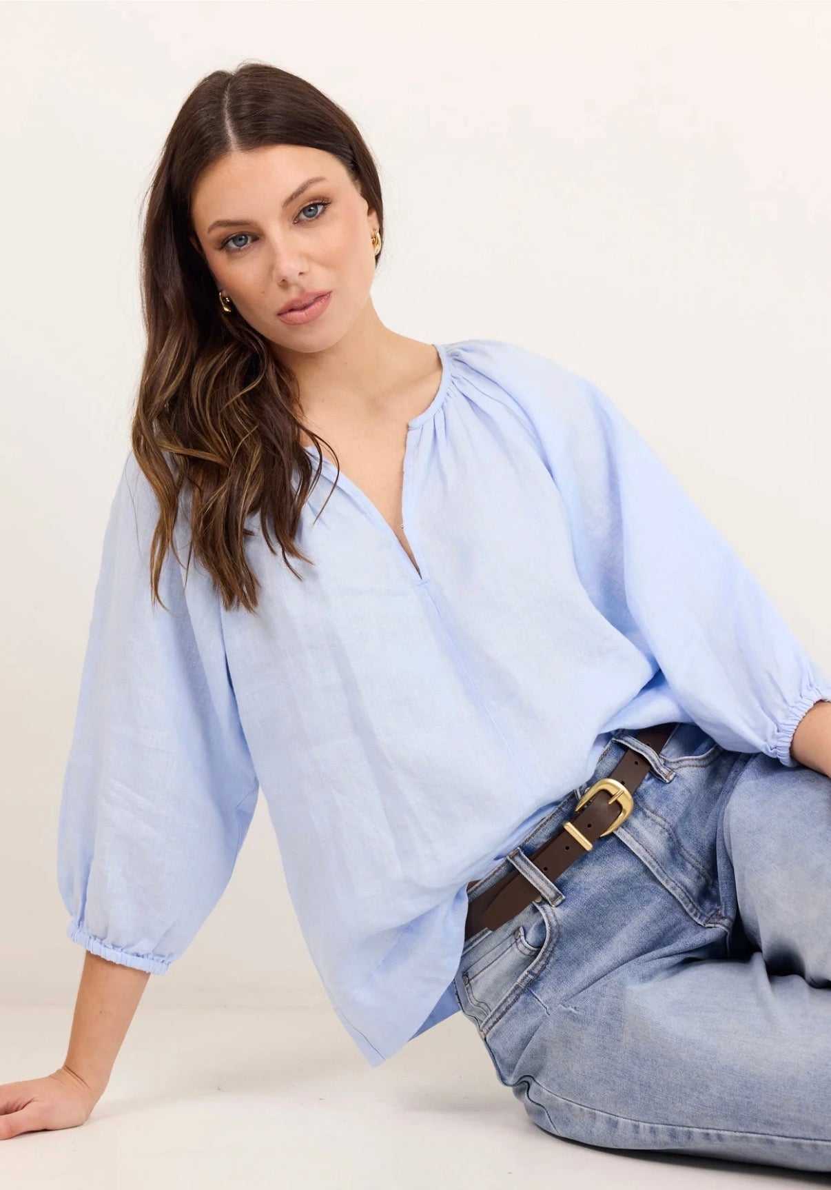 Revolutionary Ice Blue Linen Relaxed LS Top