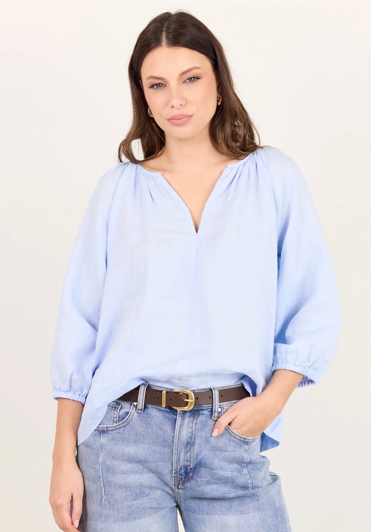 Revolutionary Ice Blue Linen Relaxed LS Top