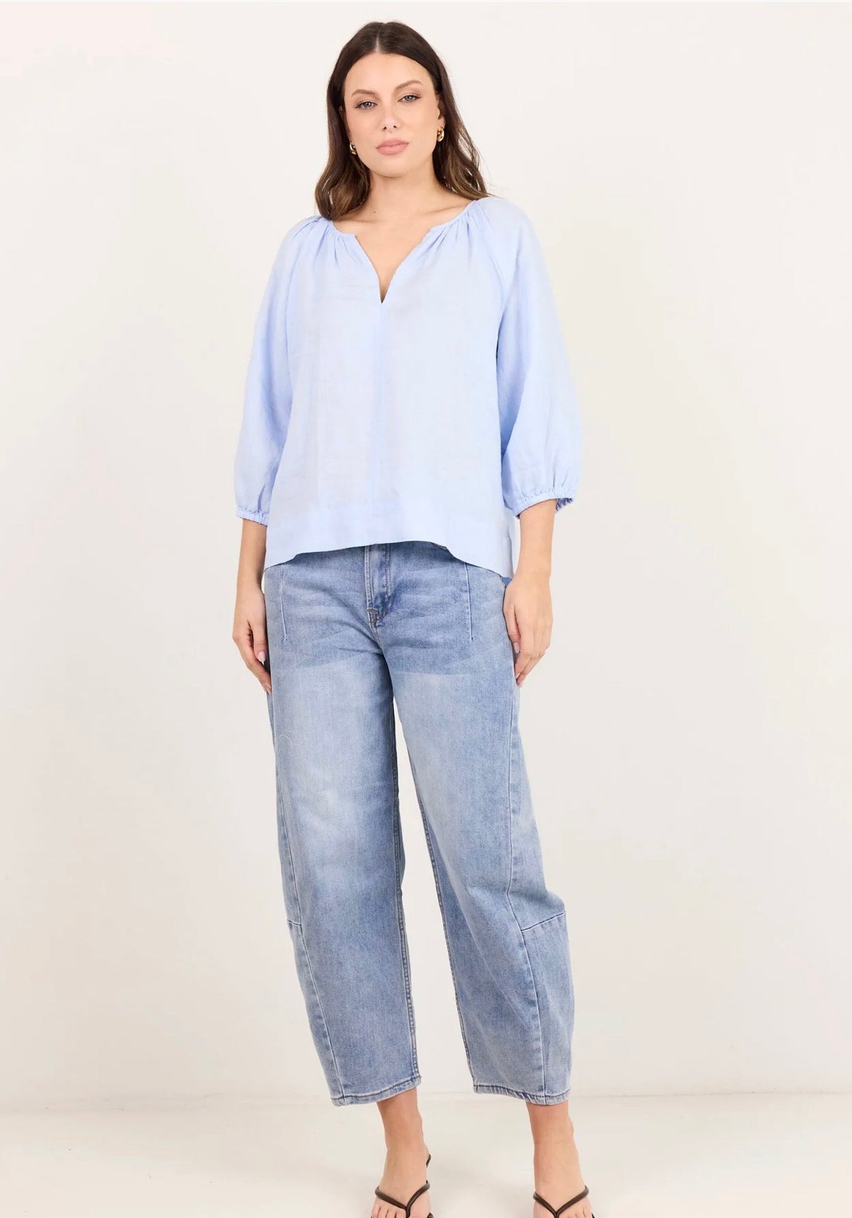 Revolutionary Ice Blue Linen Relaxed LS Top
