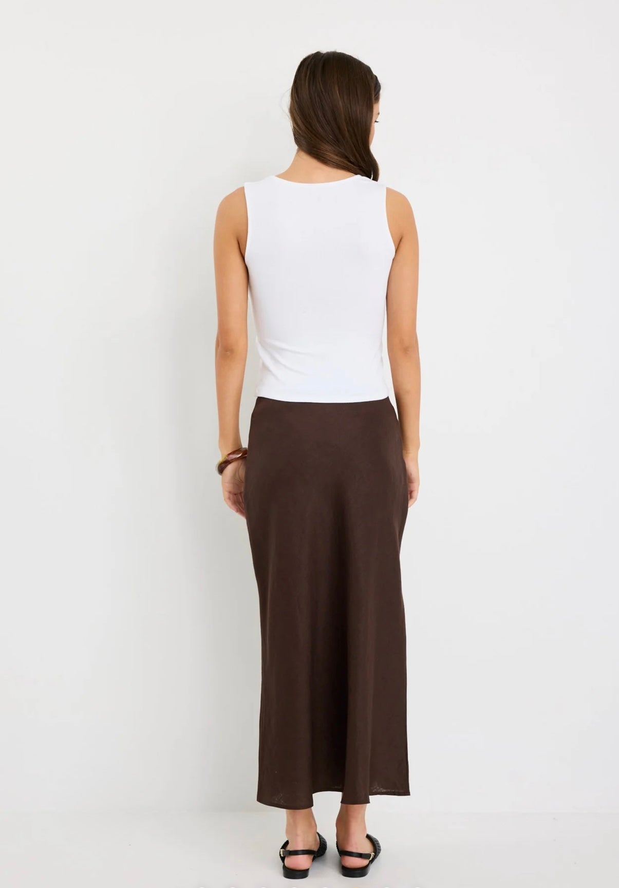 Bliss Dark Chocolate Linen Bias Midi Skirt