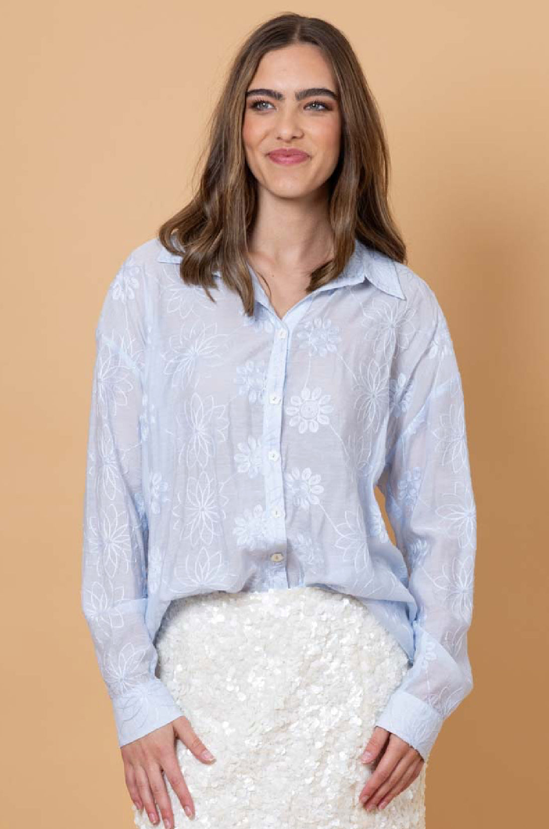 Nina Embroidered Shirt Light Blue