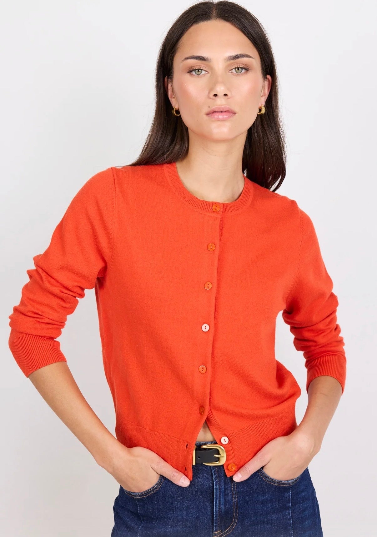 Autograph Blood Orange Soft Fine Gauge Crewneck Cardigan