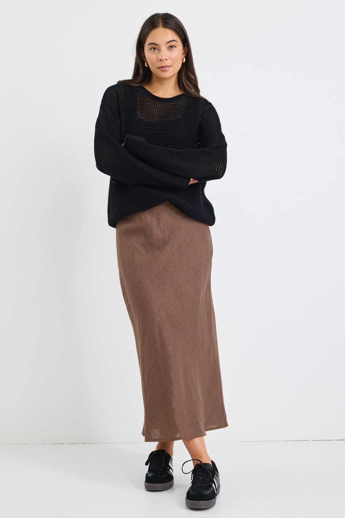 Bliss Chocolate Linen Bias Midi Skirt