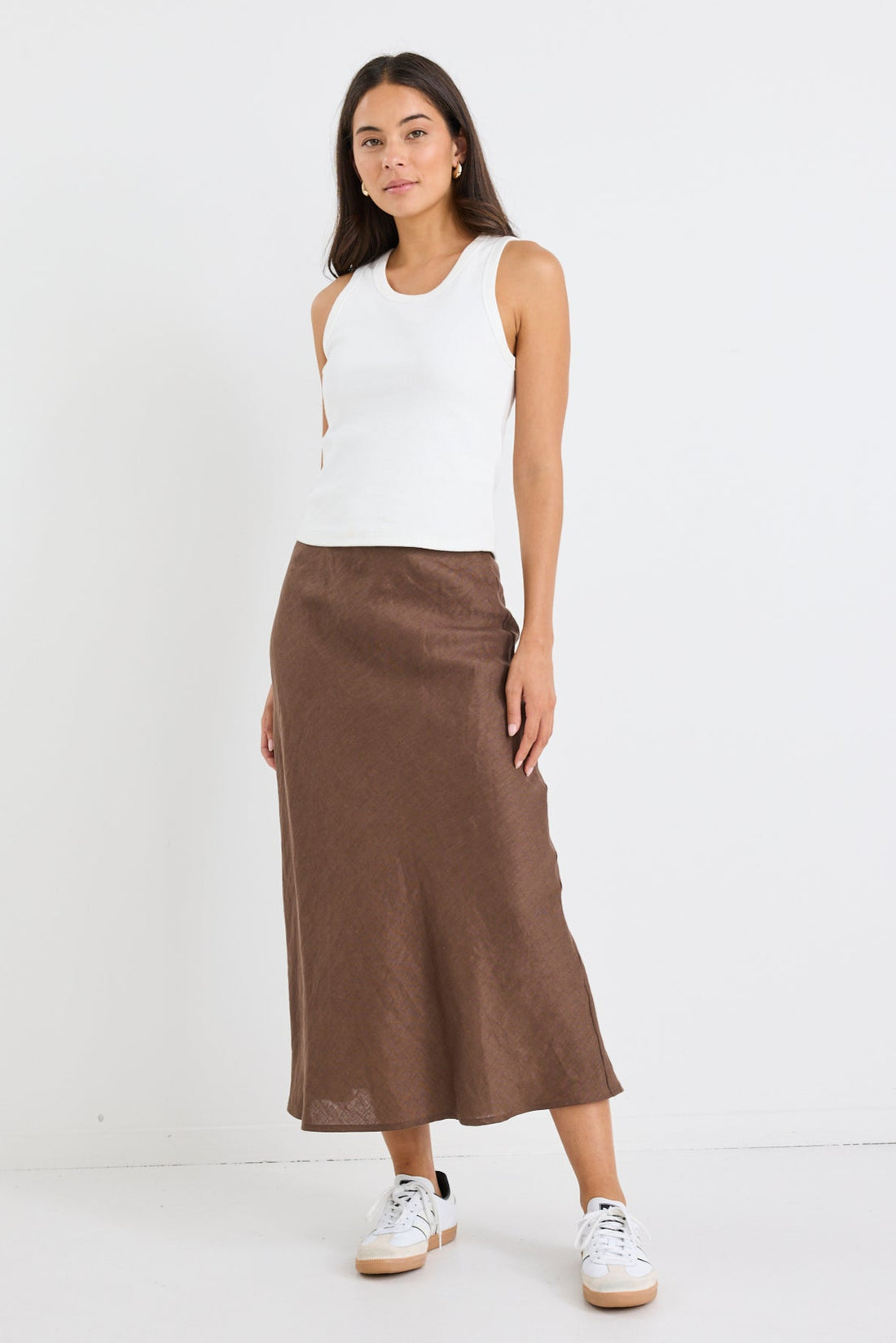 Bliss Chocolate Linen Bias Midi Skirt