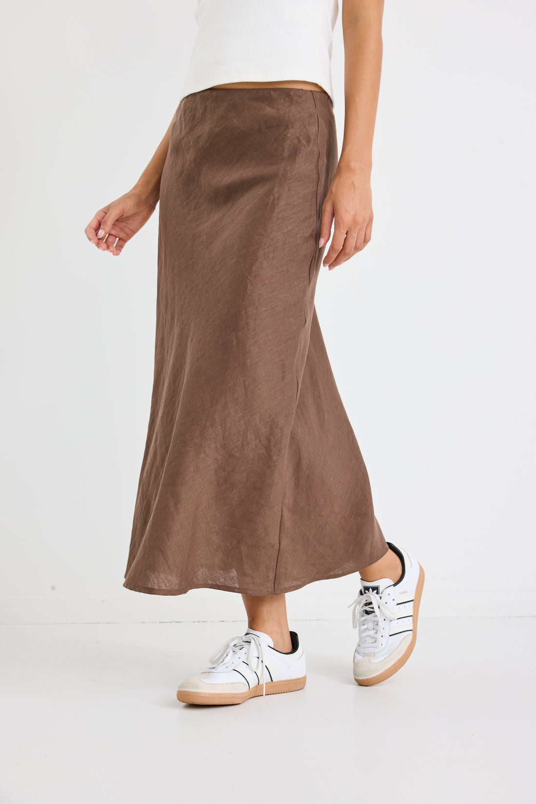 Bliss Chocolate Linen Bias Midi Skirt