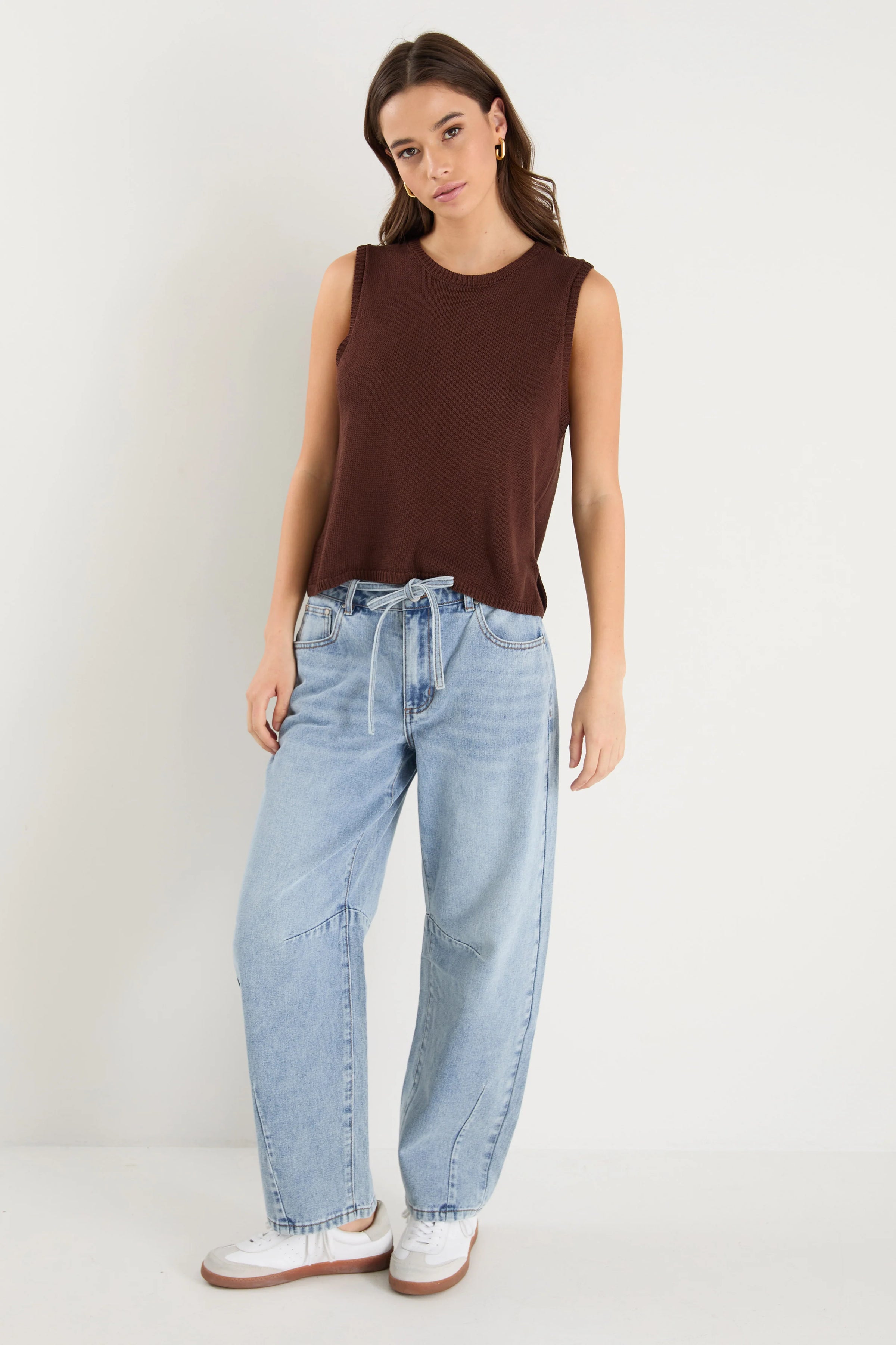 Salute Relaxed Sleeveless Knit Tank Top Chocolate
