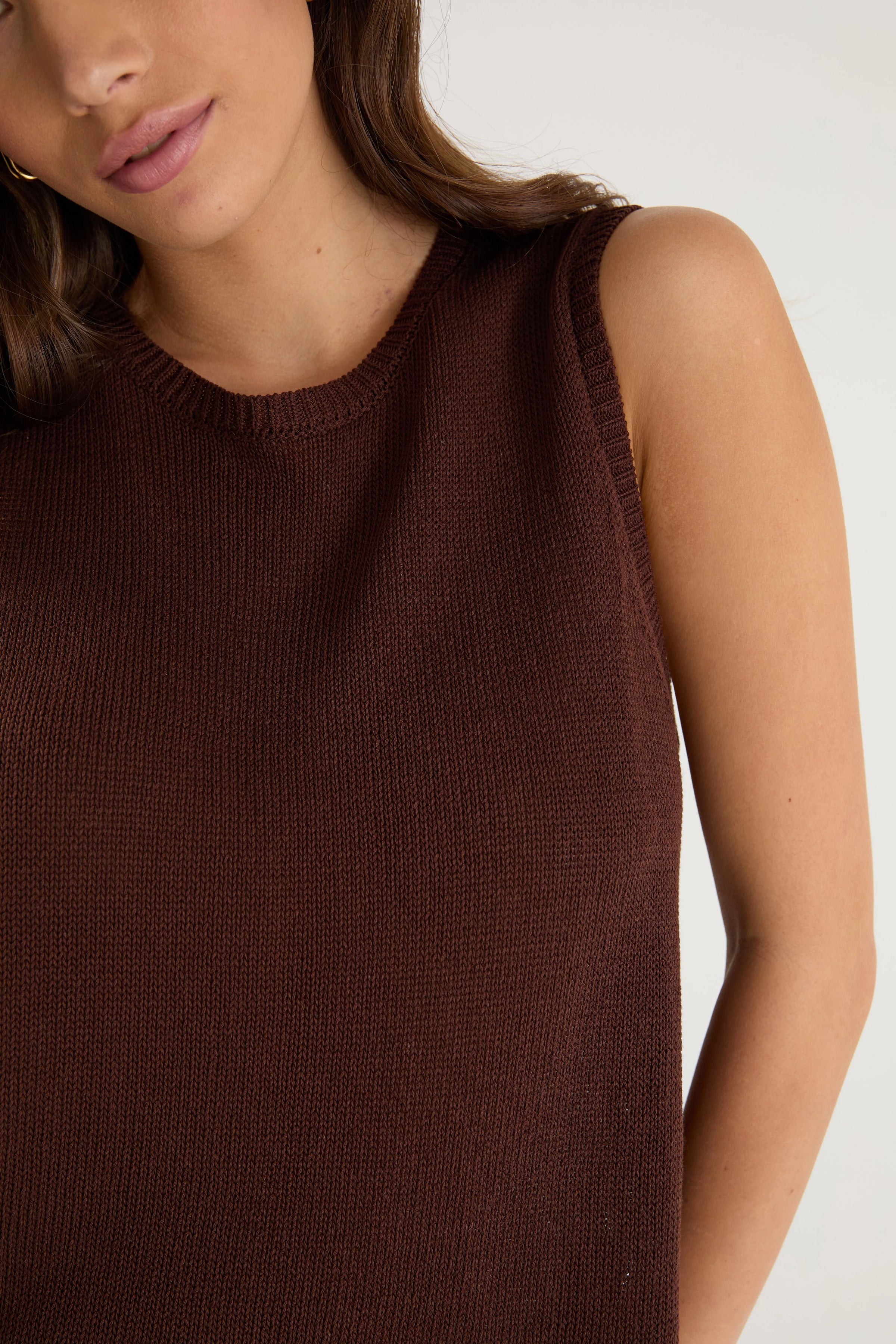 Salute Relaxed Sleeveless Knit Tank Top Chocolate