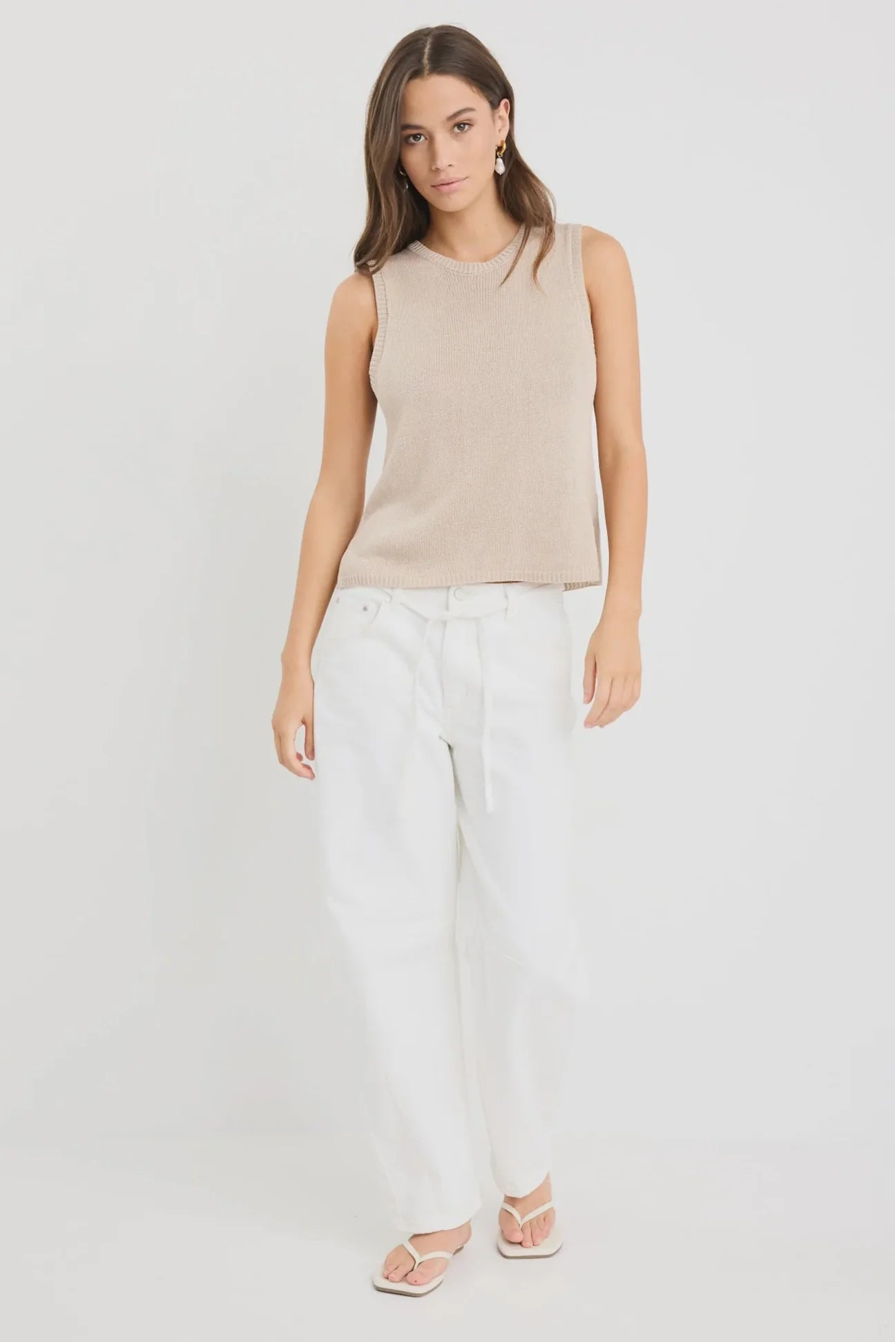 Salute Relaxed Sleeveless Knit Tank Top Sand