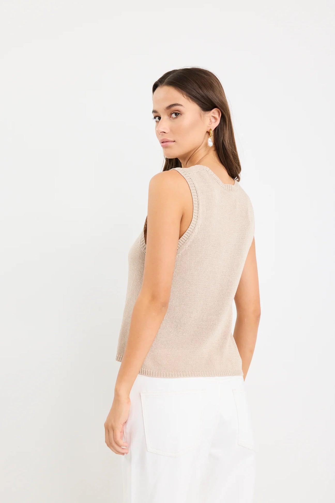 Salute Relaxed Sleeveless Knit Tank Top Sand