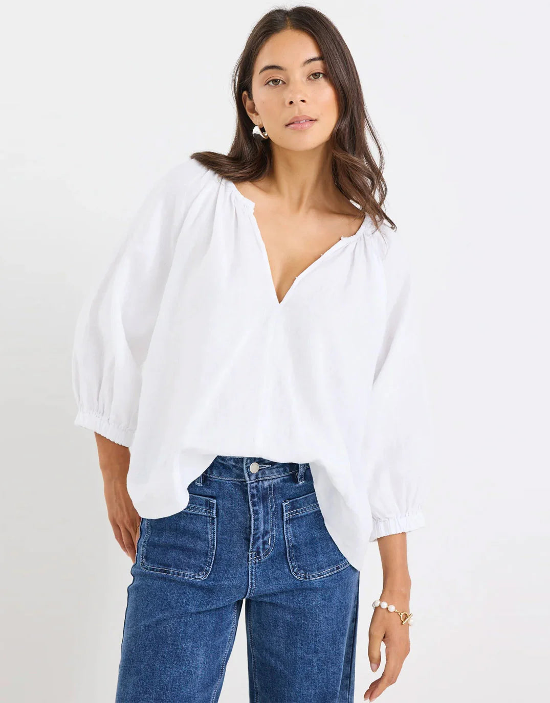 Revolutionary Linen Relaxed Long Sleeve Top White
