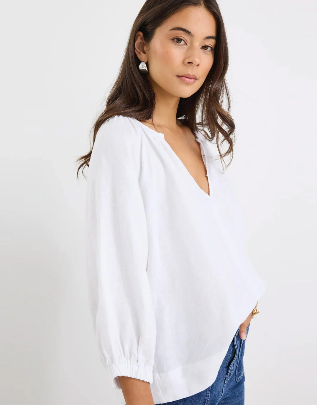 Revolutionary Linen Relaxed Long Sleeve Top White
