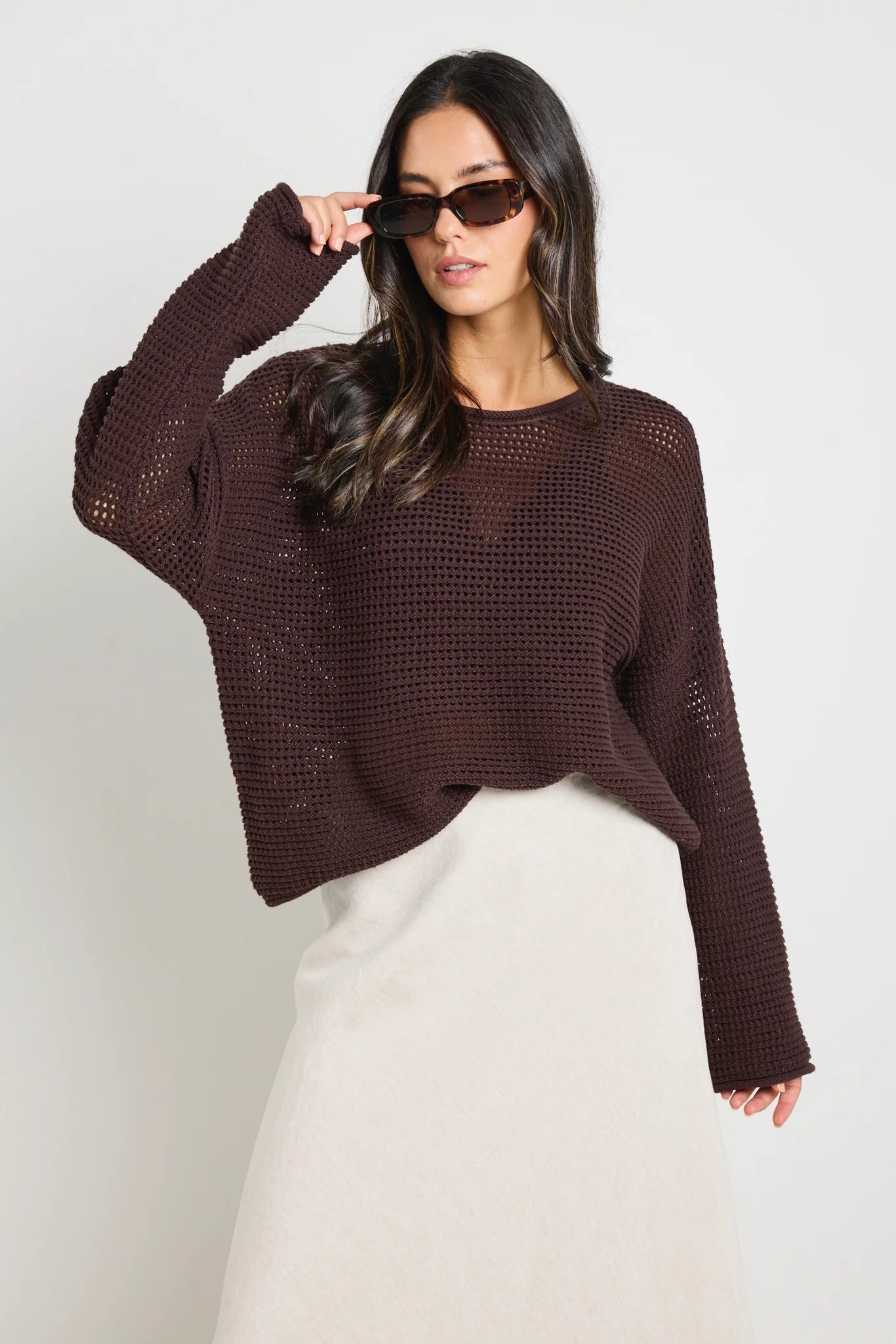 Dawn Chocolate Crochet Knit Jumper
