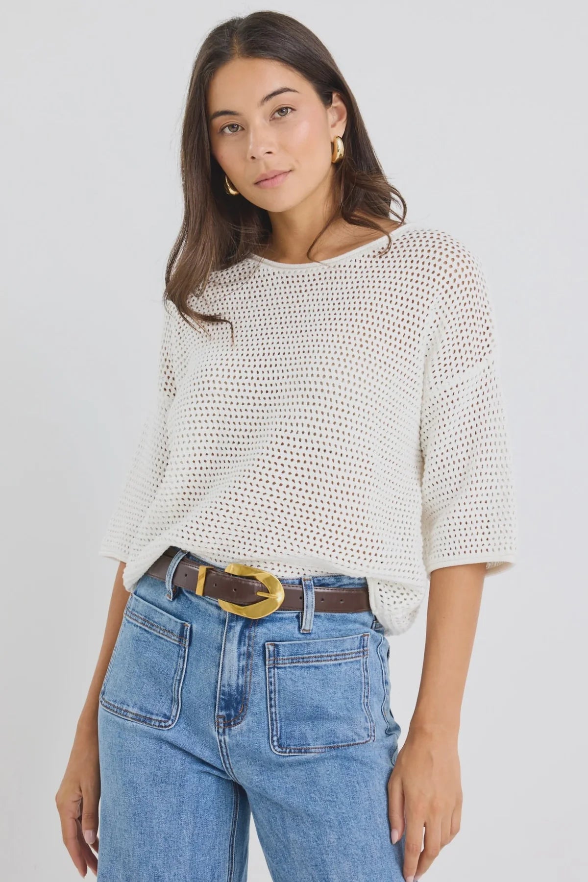 Sunrise Ivory SS Crochet Knit Top