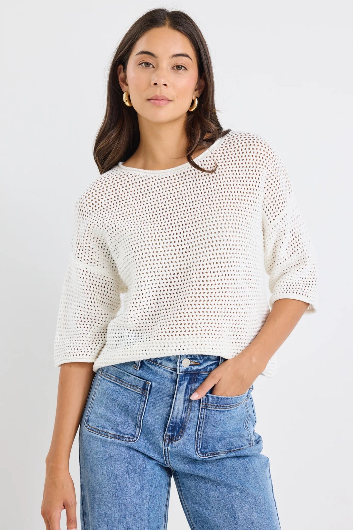 Sunrise Ivory SS Crochet Knit Top