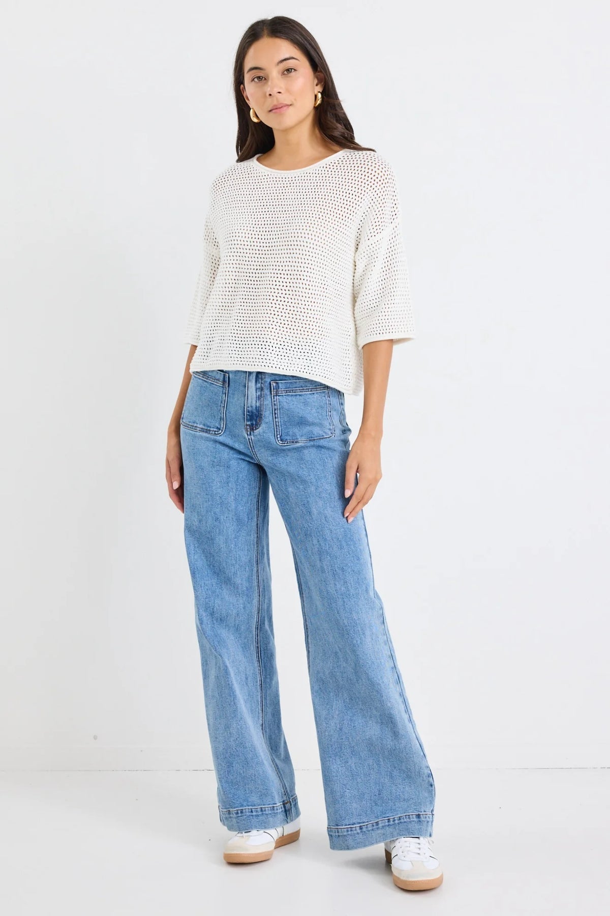 Sunrise Ivory SS Crochet Knit Top