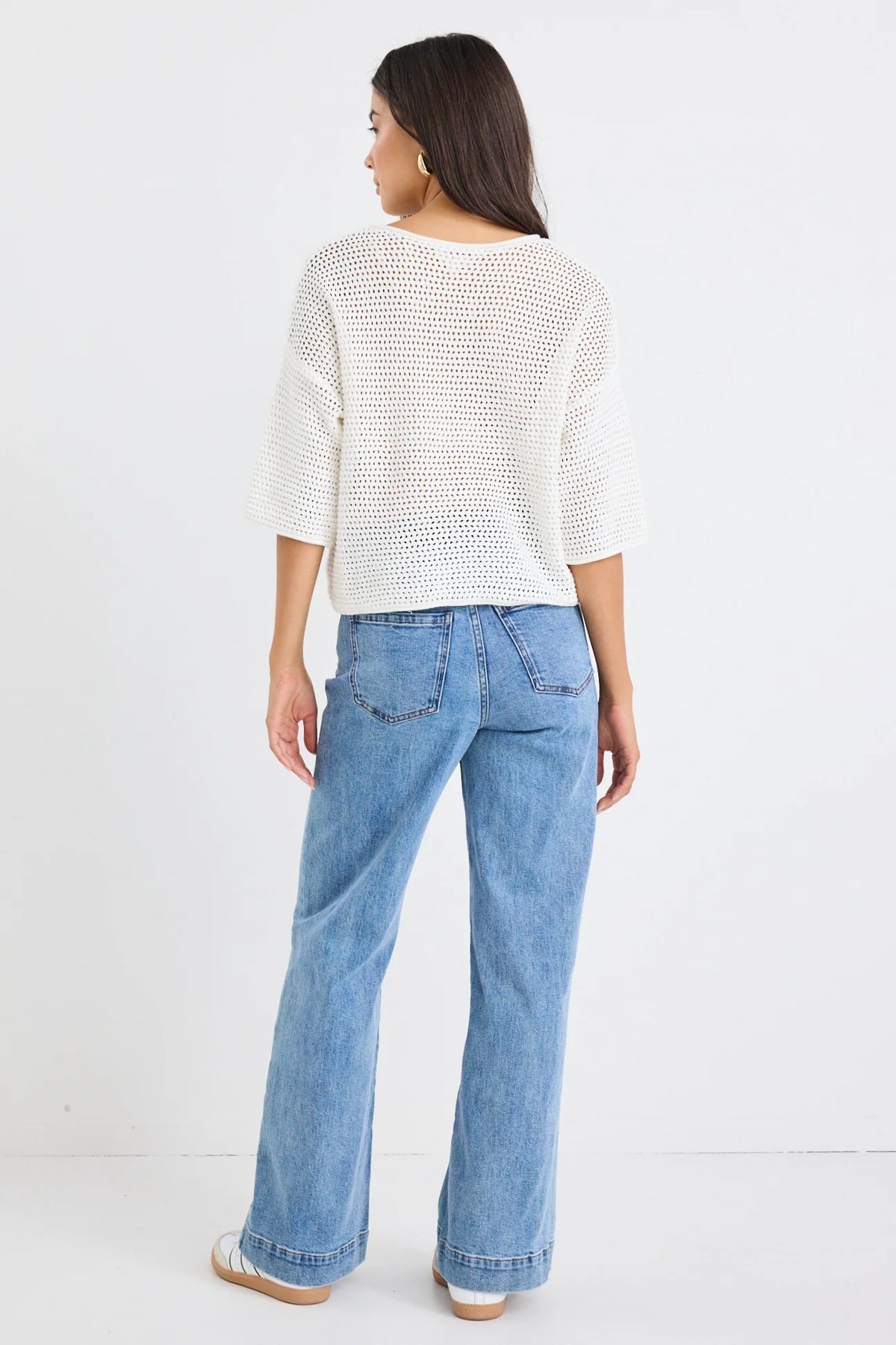 Sunrise Ivory SS Crochet Knit Top