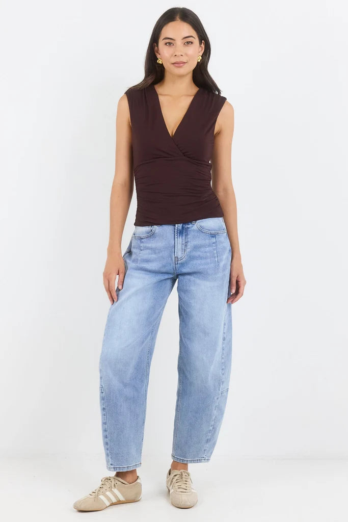 Connect Chocolate Jersey Cross Front Top
